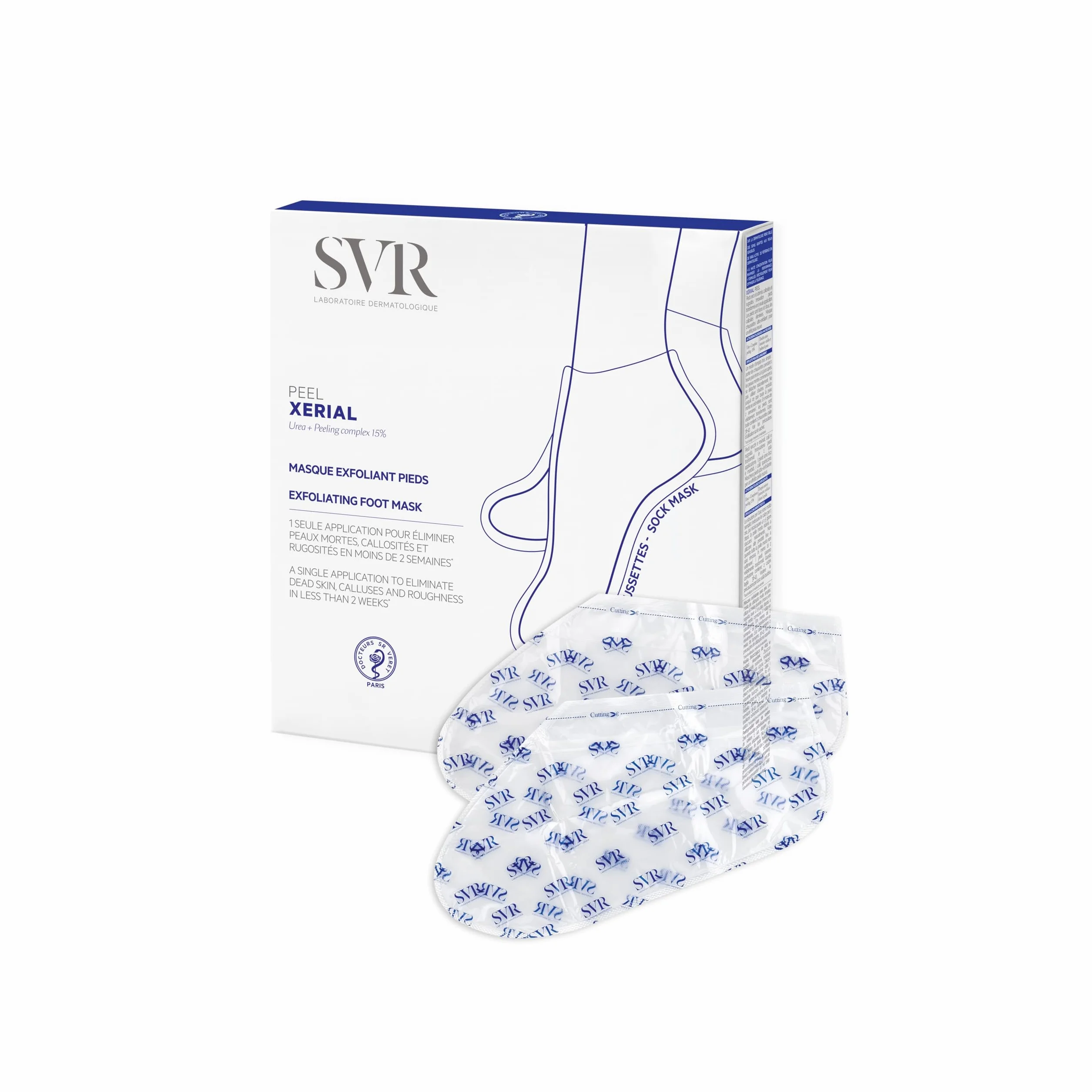 SVR Xérial Peel Masque exfoliant pieds anti-callosités Urée 15% acides glycolique lactique 2 chaussettes