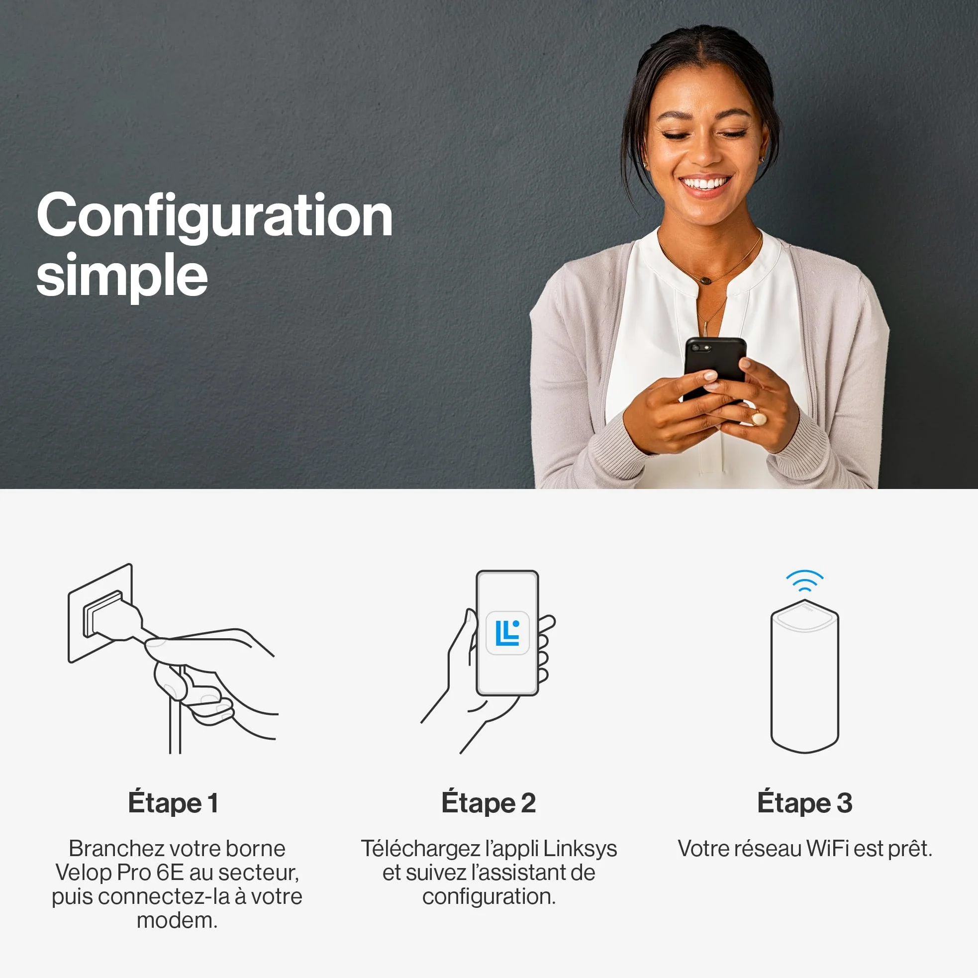 Linksys Système WiFi 6E Mesh Linksys Velop Pro MX6202-KE – Routeur Cognitive Mesh 6 GHz et 5,4 Gbit/s – Couverture Multiroom jusqu’à 550 m² et 400 appareils – Lot de 2
