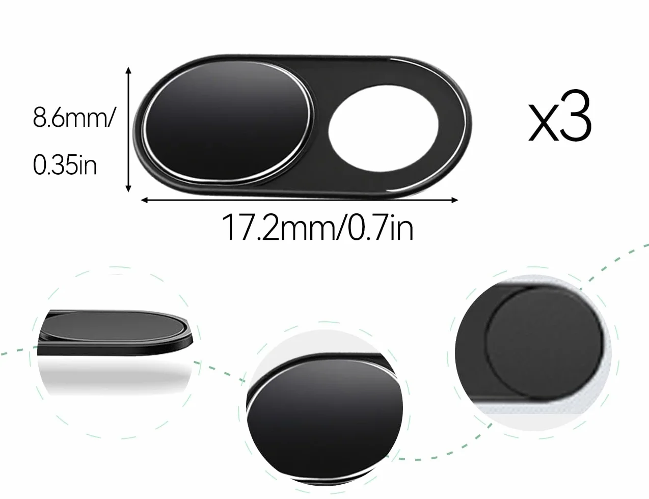 Lot de 3 Caches Webcam en Métal, Coques Coulissantes pour Appareil Photo, Smartphone, Ordinateur, Portable et Tablette (Noir)