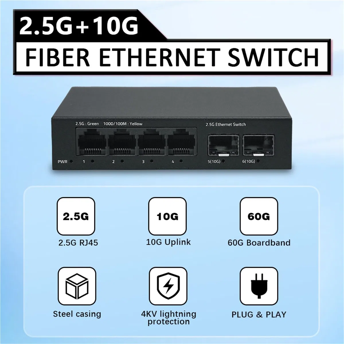 Commutateur Ethernet 10G SFP 2.5G RJ45 Gigabit Switch 2 5 Go Commutateurs Ethernet 4 5 6 ports LAN Ethernet Fibre Optique Hub (Prise UE)