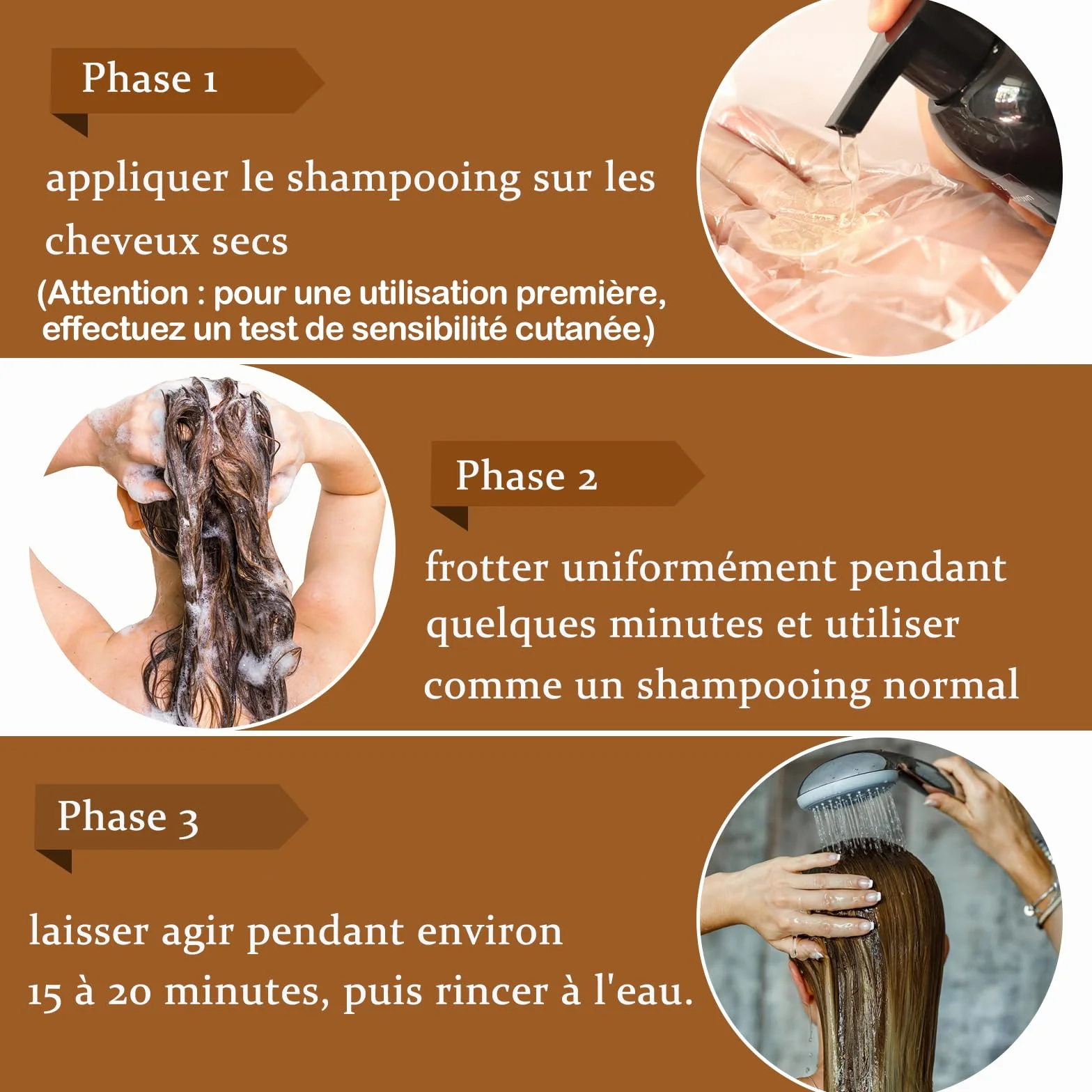 Shampoing Colorant Brun Foncé 3 en 1 pour Cheveux Blancs 500ml