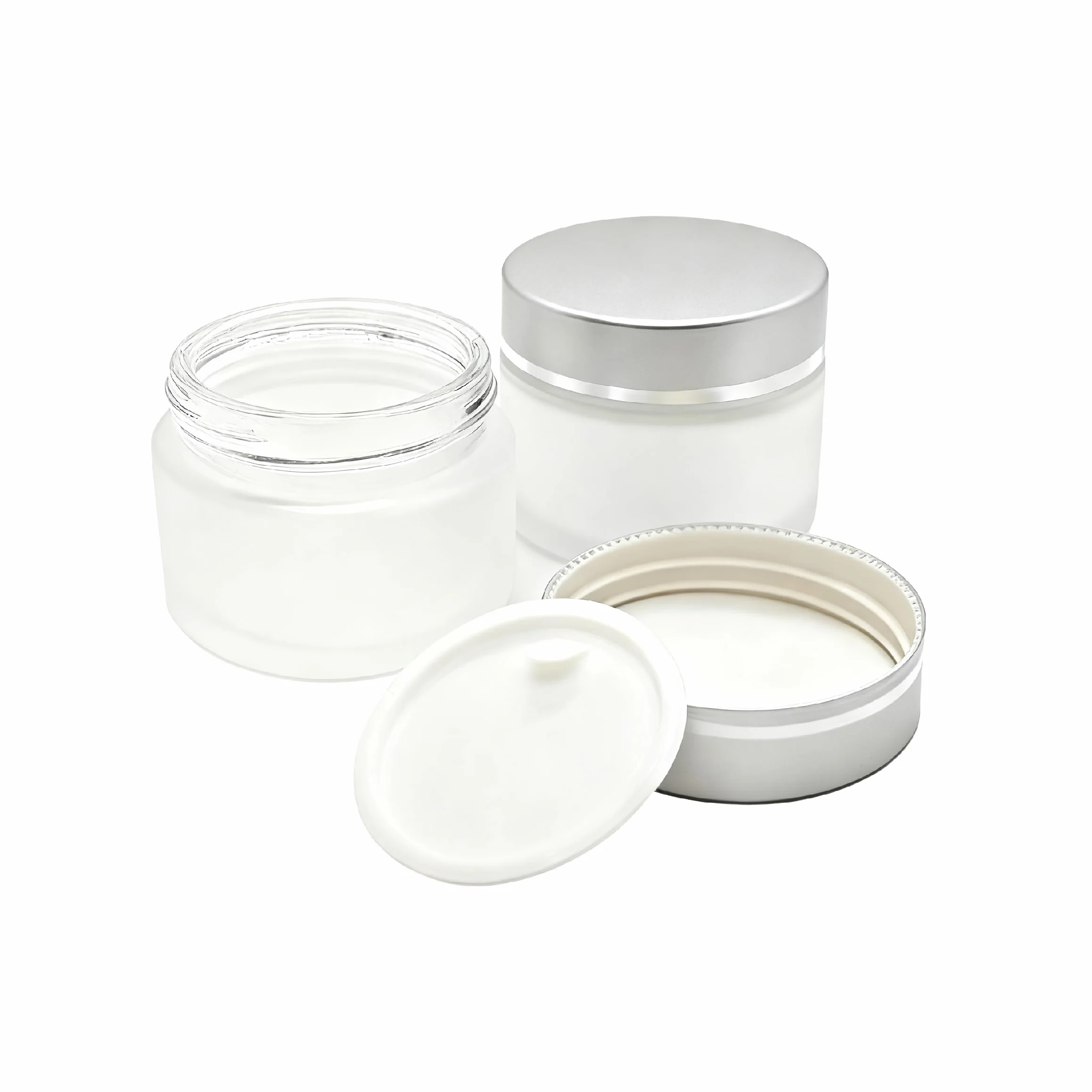 Pots Cosmétiques Vides 50ml Petit Pot Verre Dépoli Couvercle Argenté pour Crèmes Voyage DIY