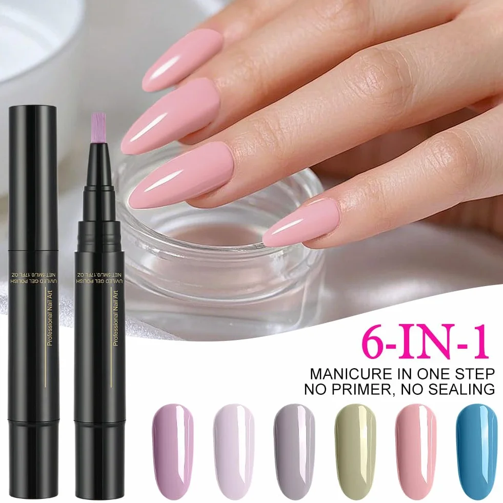Stylo Vernis à Ongles 6 Couleurs, Ensemble Stylos Vernis Ongles Gel Séchage Rapide, Nail Gel Pen, Bleu