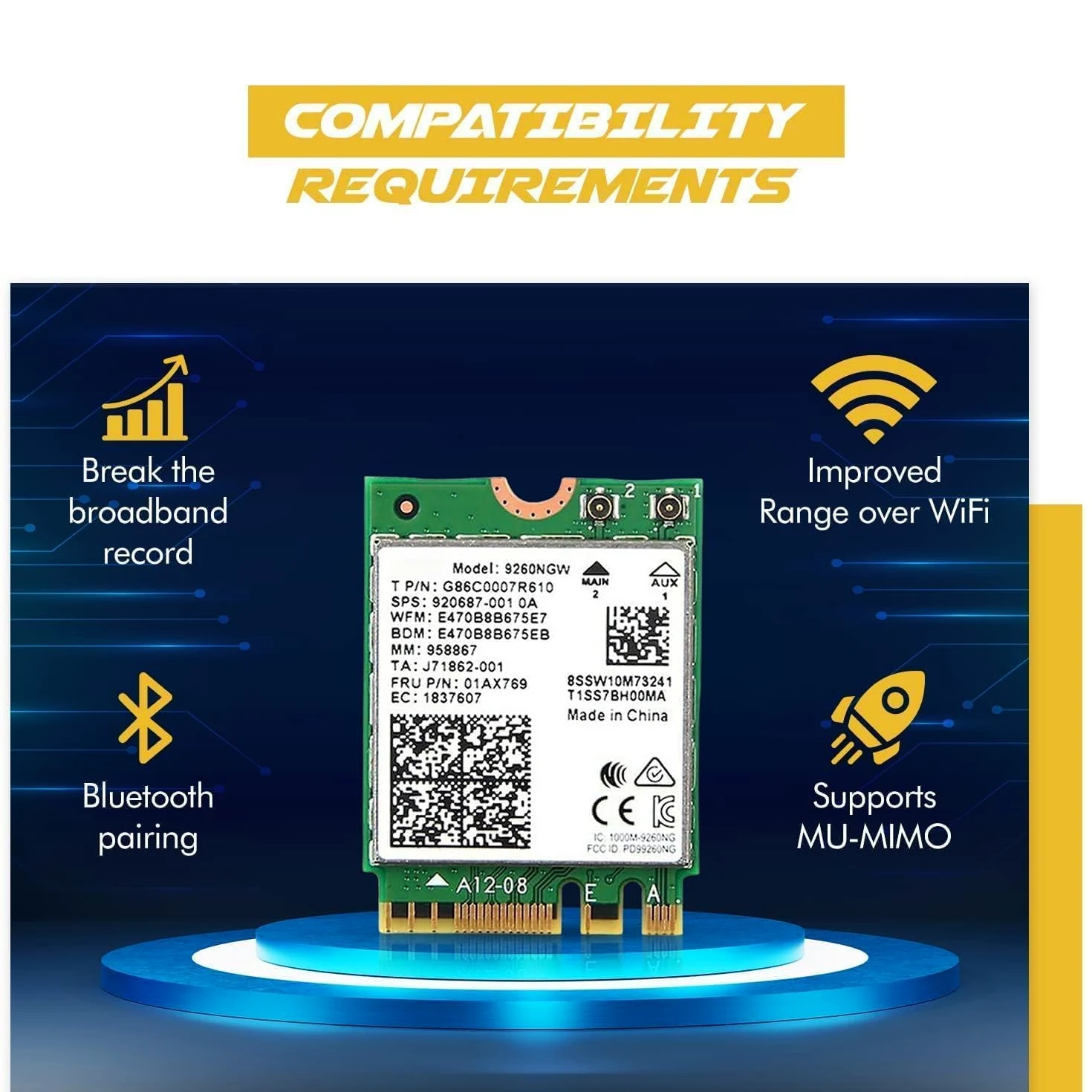 AC9260 Desktop Wi-FI Kit | PCIe x4 | 1.73 Gbps | Bluetooth 5.1 Support | Wi-FI 5 Wireless-AC No vPro 9260NGW (Wi-FI 5)