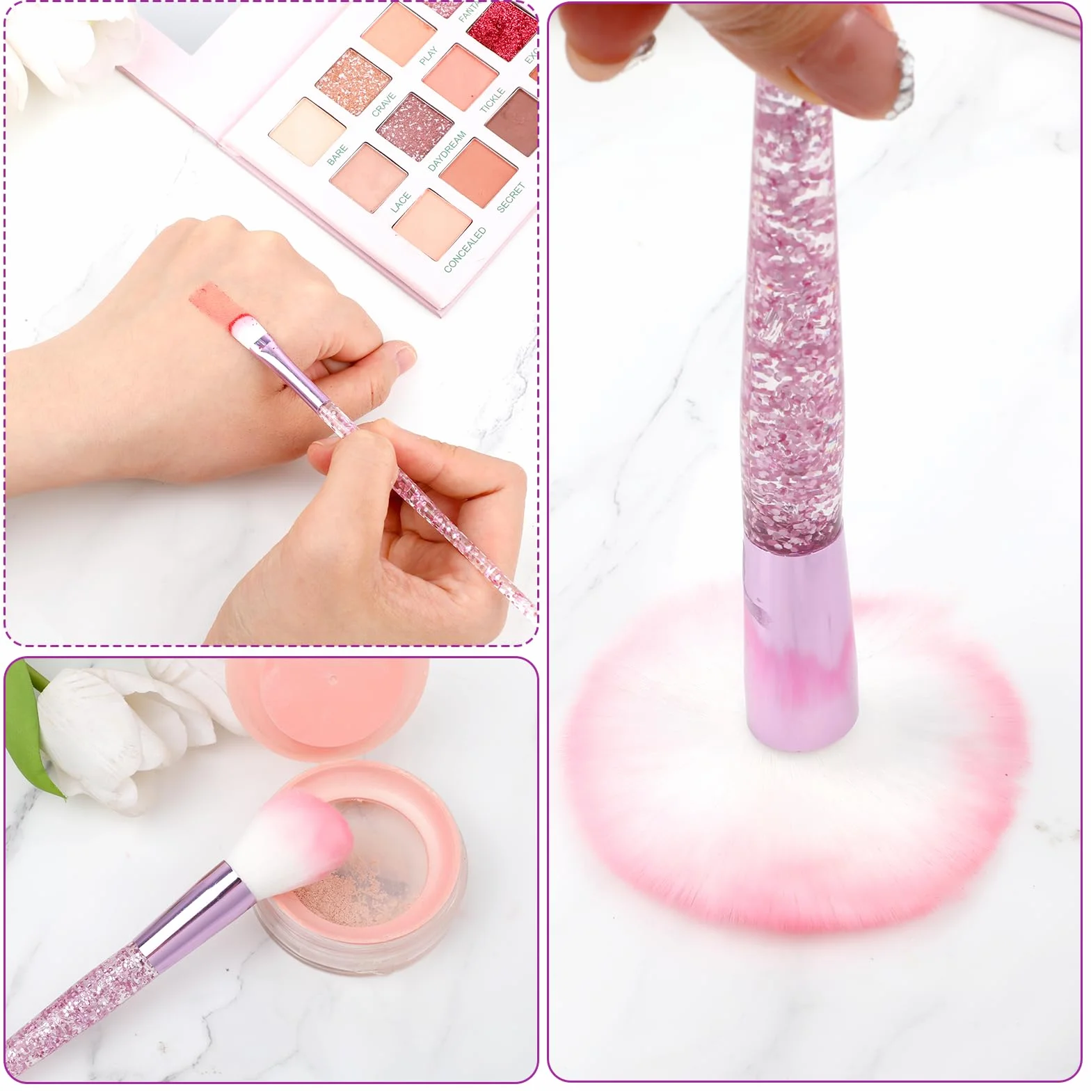 Molain Lot de 10 pinceaux de maquillage cristal paillettes fond de teint poudre anti-cernes eye-liner blush