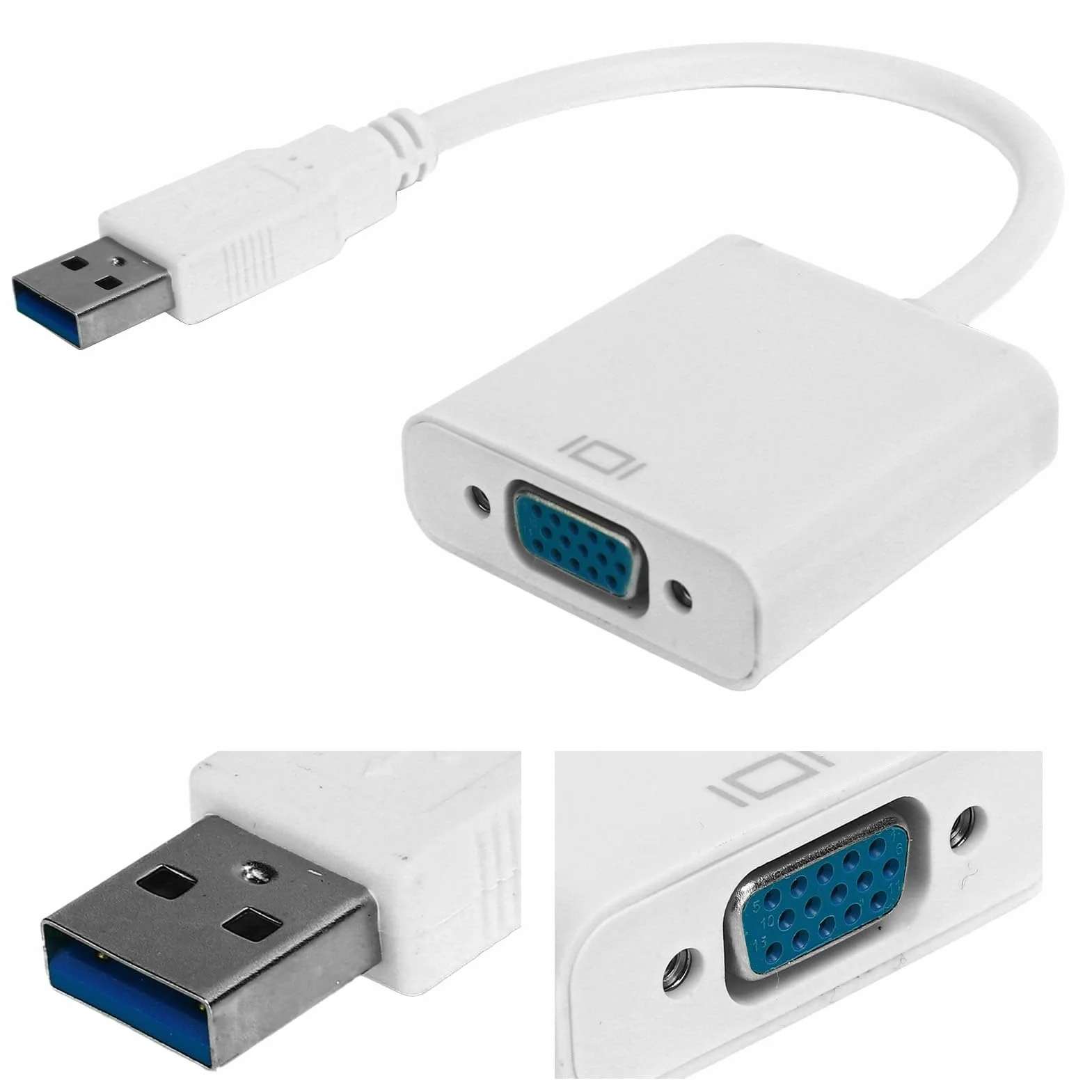Convertisseur USB 3.0 vers VGA Mâle, Câble Adaptateur HD 1080P 5Gbps, Carte Vidéo Externe Femelle 15 Broches pour PC