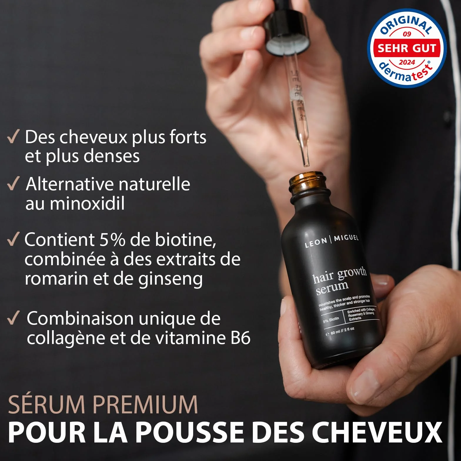 Leon Miguel Sérum Anti-Chute Cheveux Biotine 5% Ginseng Croissance Rapide Hommes