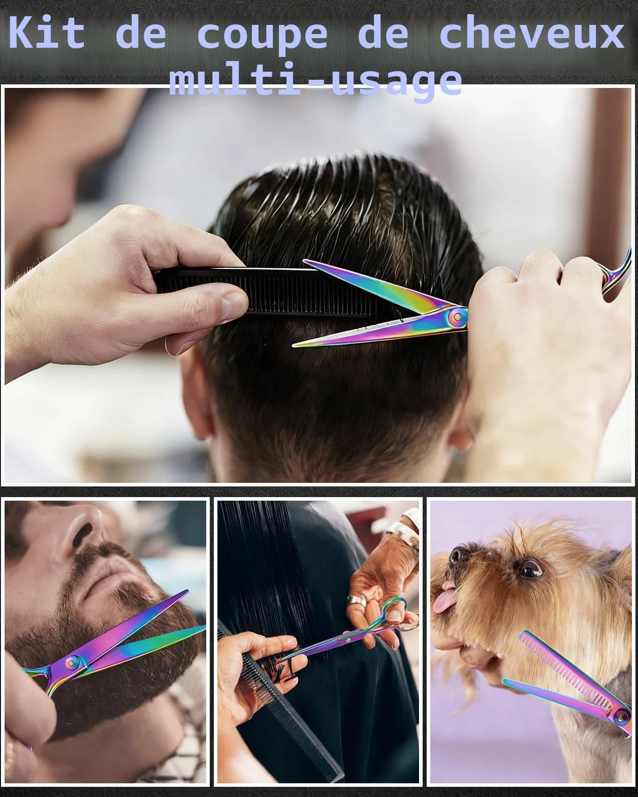 Lictin Ciseaux Coiffeur Professionnels 13 en 1 6.7" Acier Inoxydable avec Peigne Multicolore