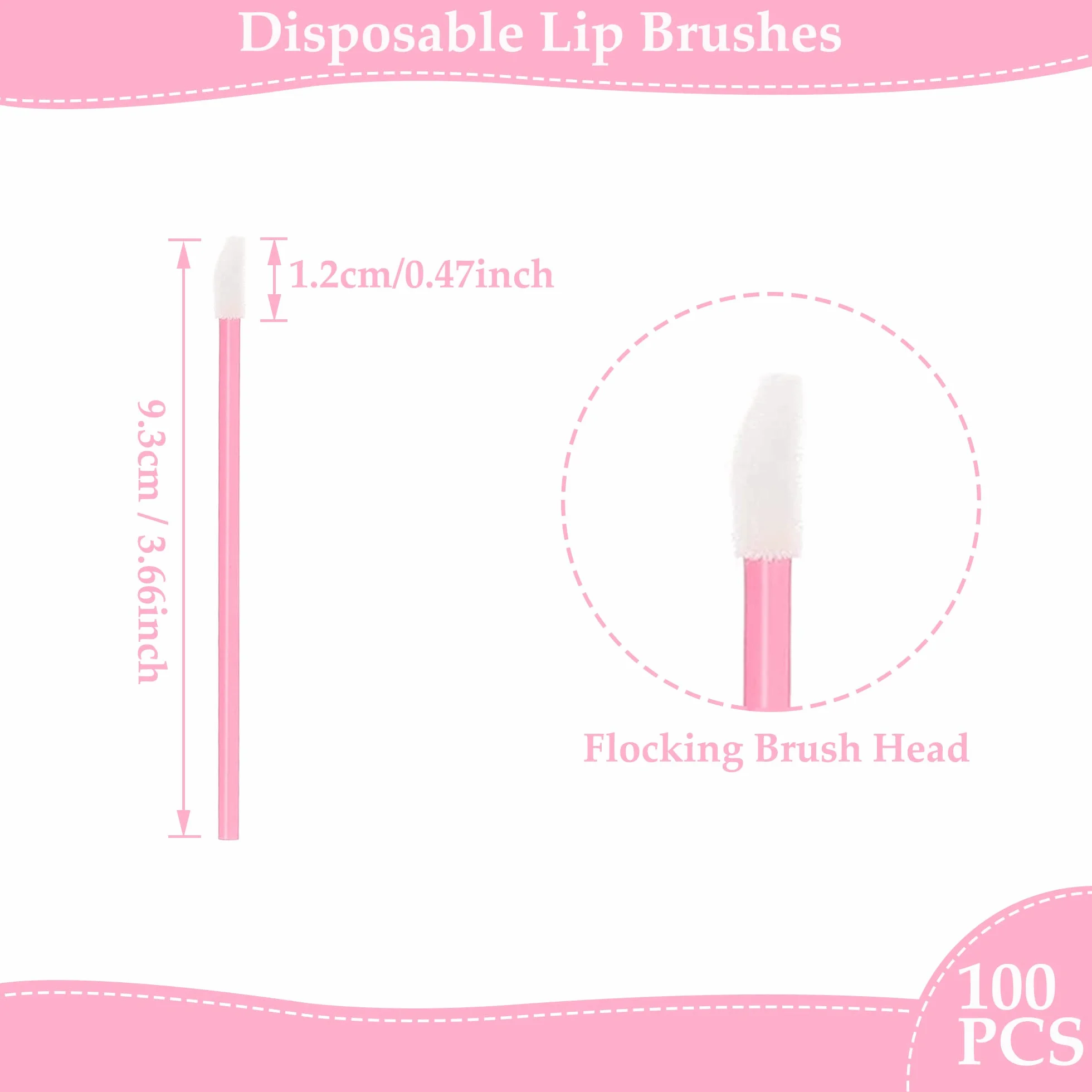 Lot de 100 pinceaux à lèvres jetables mini applicateur maquillage rose