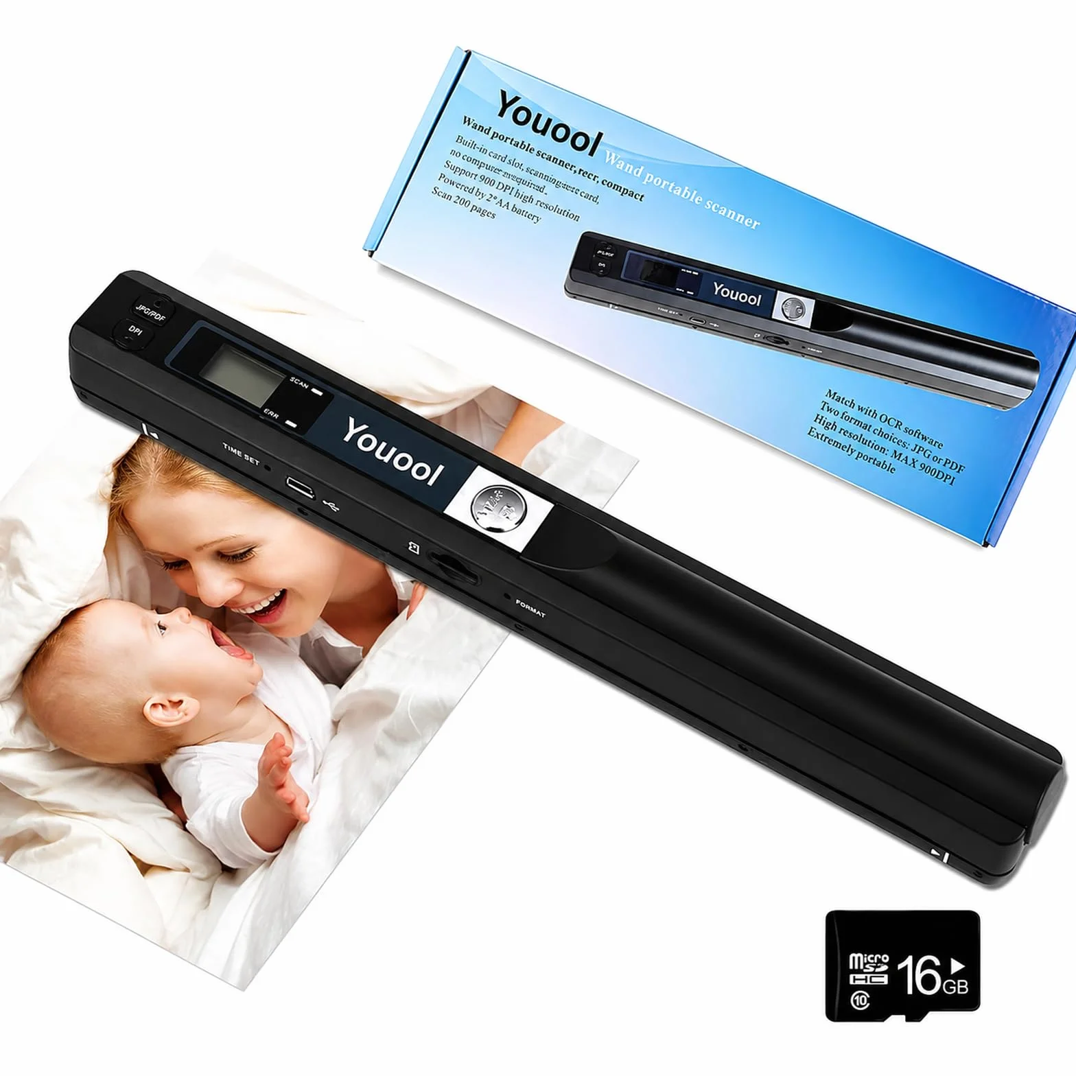 Mini Scanner Portable A4 900 dpi USB Numérisation Couleur JPG PDF avec Carte 16GTF