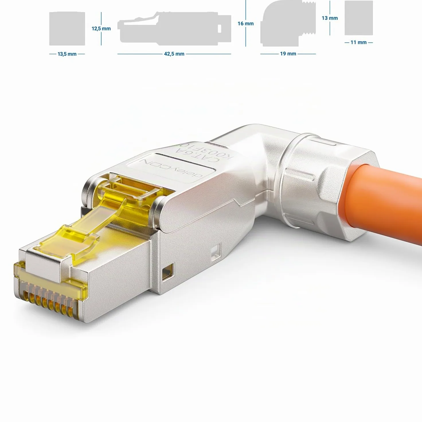 deleyCON 12x Connecteur Réseau RJ45 Cat 6a Coudé 90° sans Outil, Blindé, 10 Gbit/s - pour Câbles D’installation Rigides - Ethernet LAN/DSL, Patch | Sans outil, blindé, pour câble de pose rigide, câble brut, connecteur RJ45 Ethernet LAN DSL câble patch