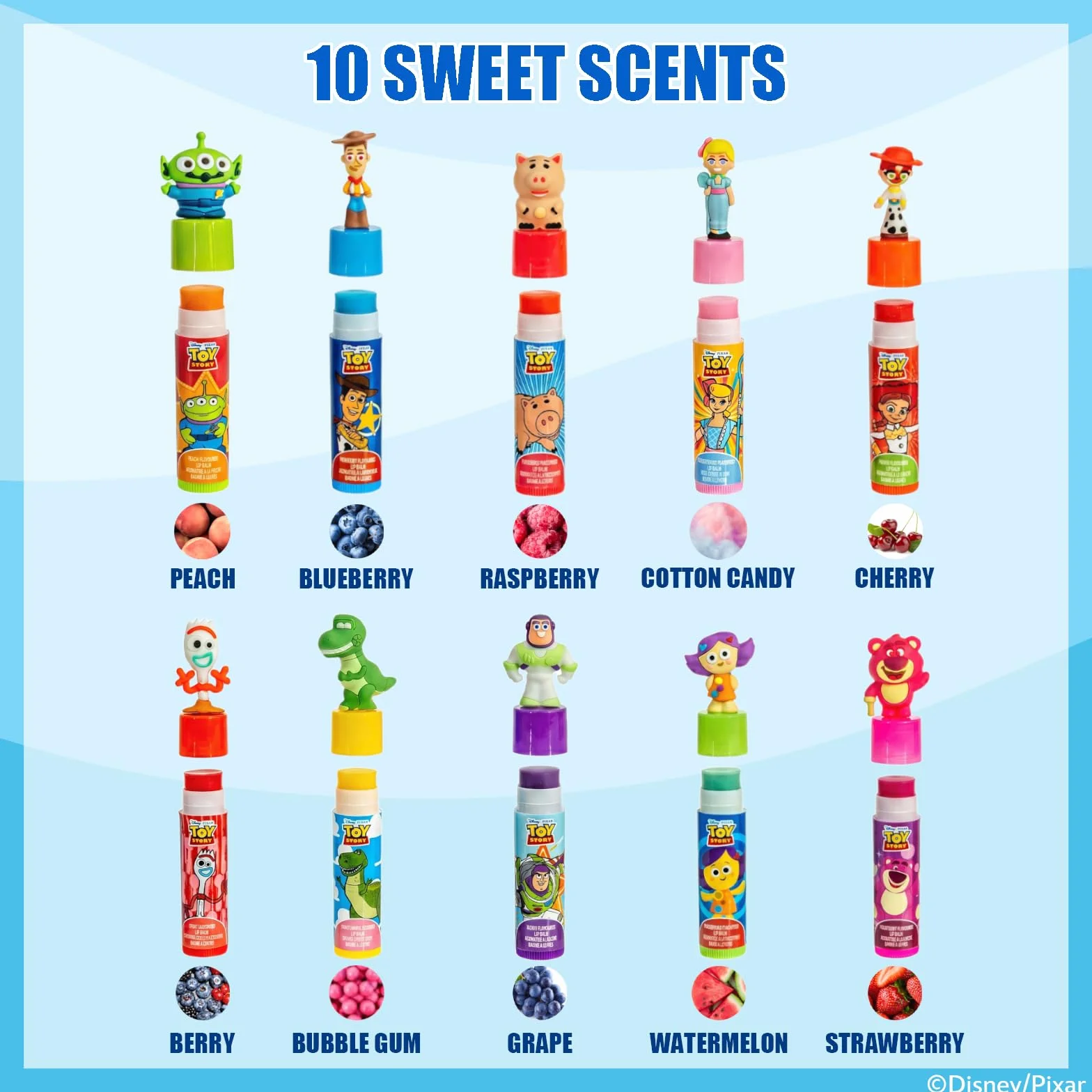 Toy Story Baume Lèvres Végétal 10 pcs avec Topper Cadeau