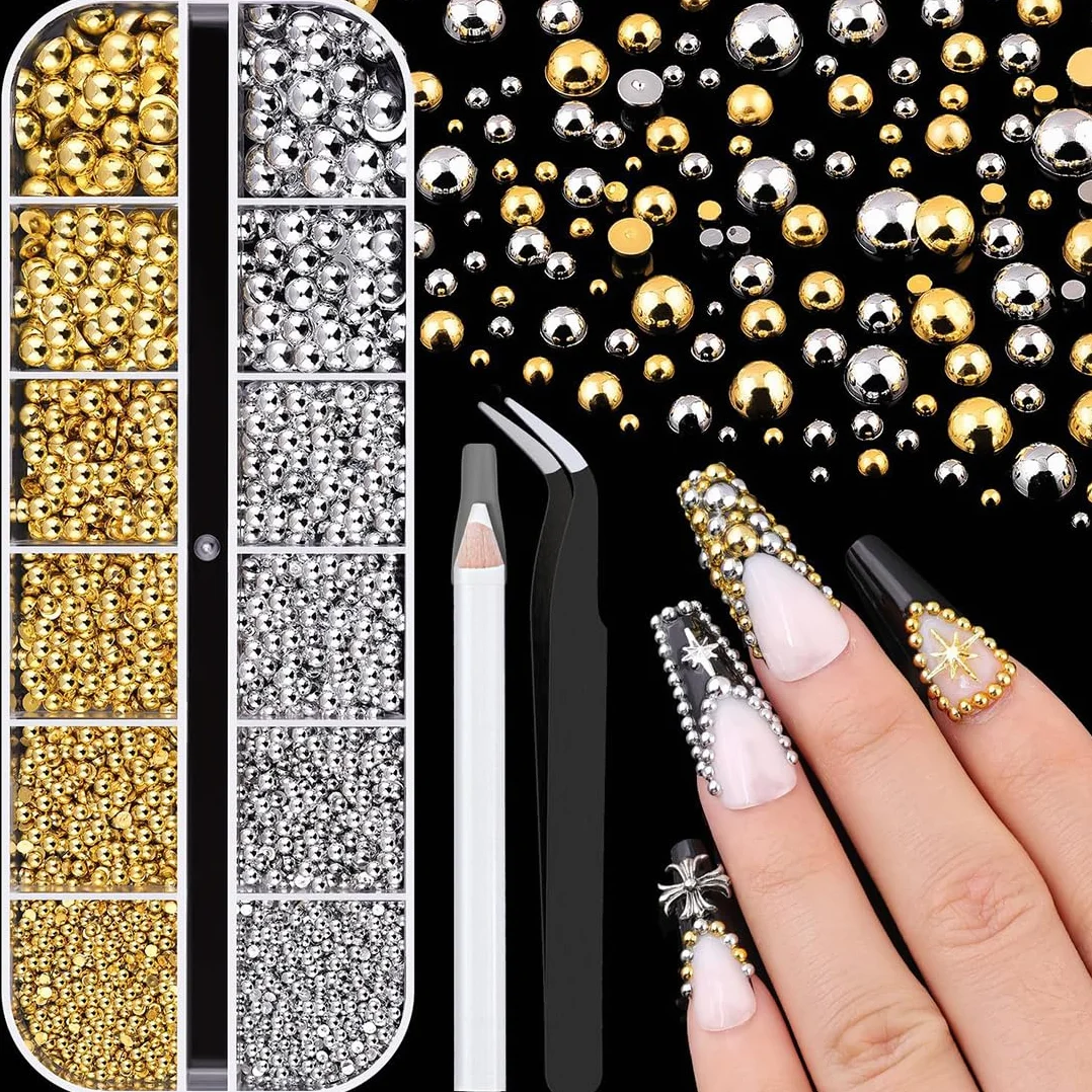 Perles caviar pour ongles or et argent 3D nail art strass