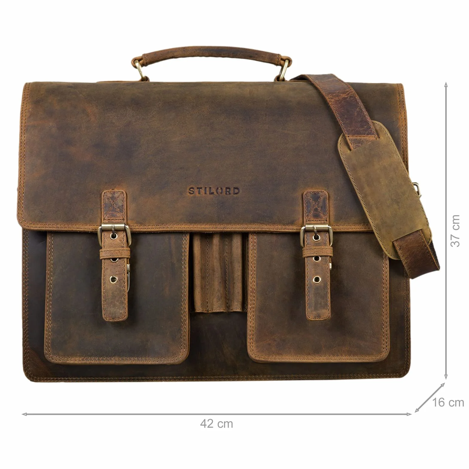 STILORD 'Anton' Sac Serviette en Cuir Véritable XL - Compartiment pour Ordinateur Portable de 15.6' - Amovible - Version Améliorée, Couleur:Marron Moyen