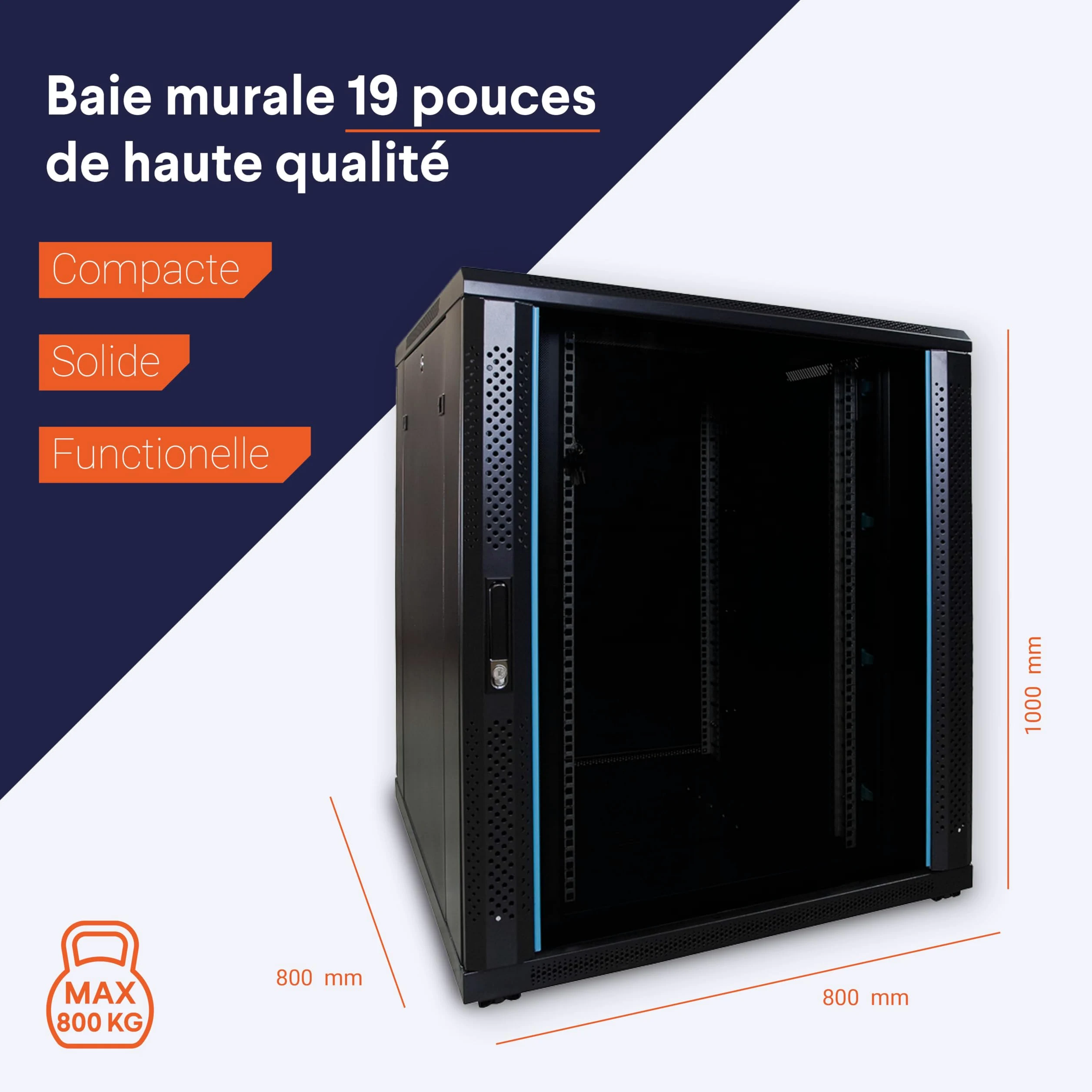 Baie de Serveur 18U avec Porte en Verre 800x800x1000mm (LXPXH) - Noir