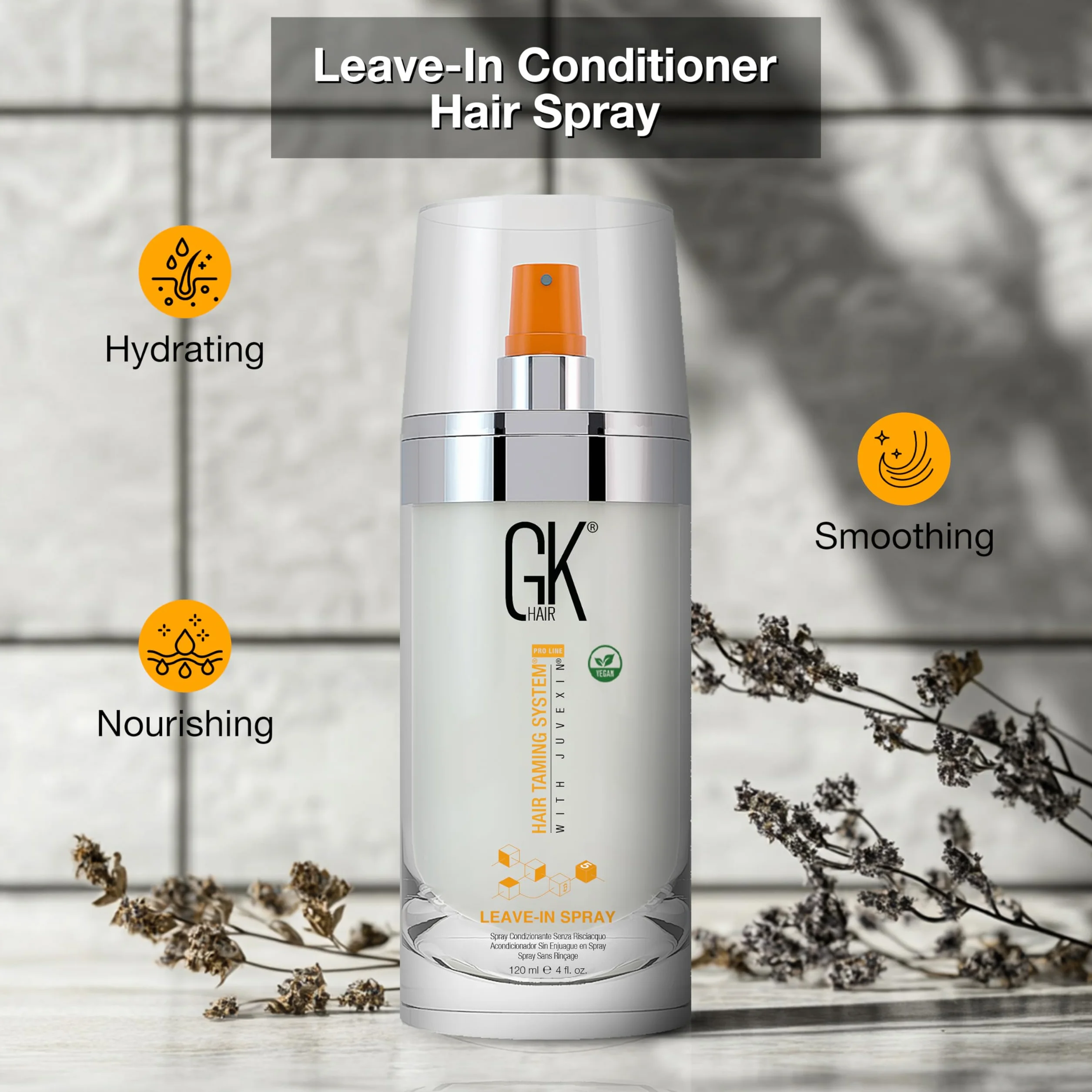 GK HAIR Global Keratin Leave In Conditioner Hair Spray 4 Fl Oz 120ml Moisturizing Protection Treatment Strengthens Shines Frizzy Dry Damaged Hair