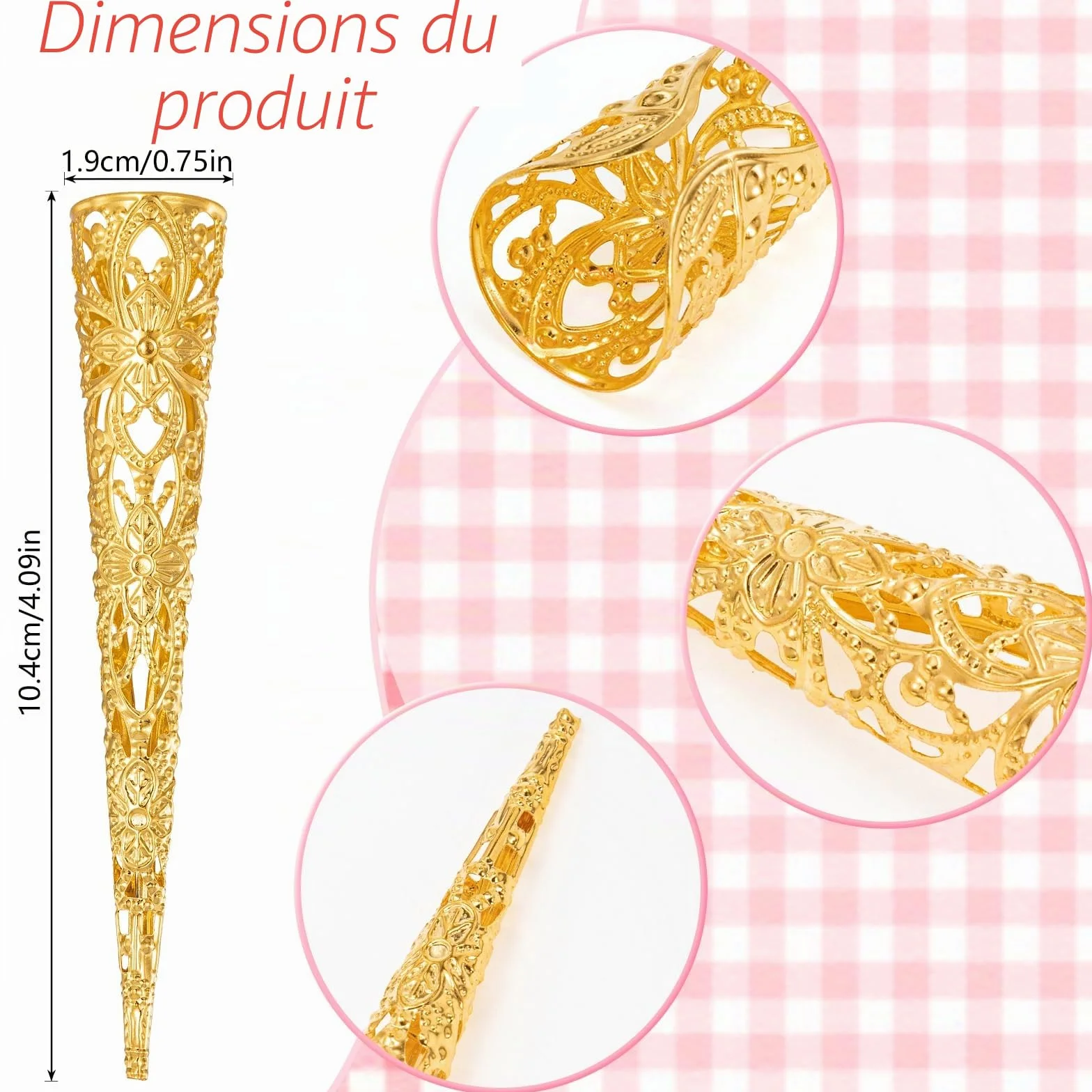 10 Pièces Doigt Ongle Griffe Anneaux Halloween Cosplay Métallique Faux Ongle Longs Costume Déguisement Doré Ancienne Reine