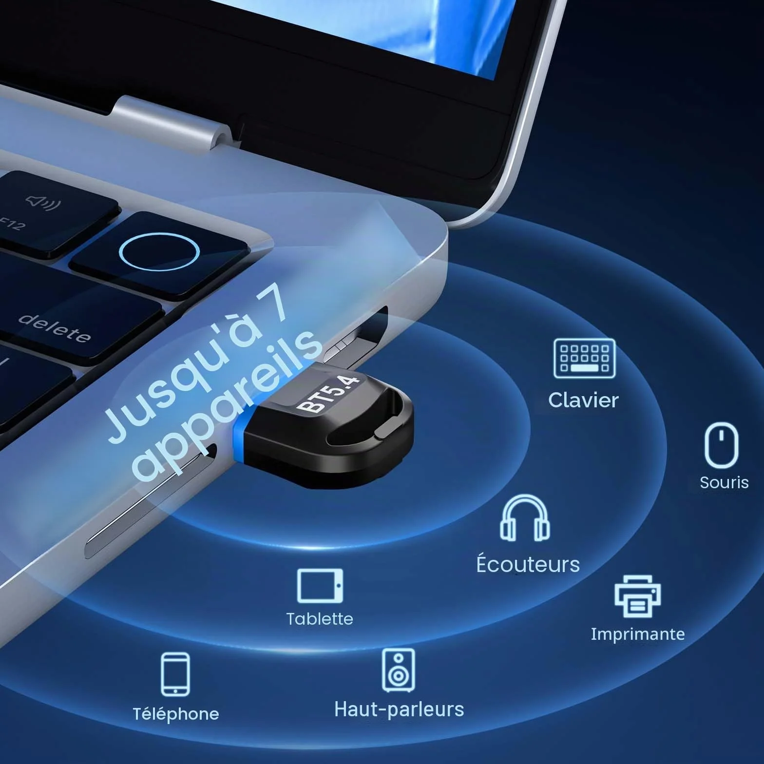 Hoppac Dongle Bluetooth 5.4, Adaptateur Bluetooth USB Faible Latence pour PC, Compatible Windows 11/10/8.1/7