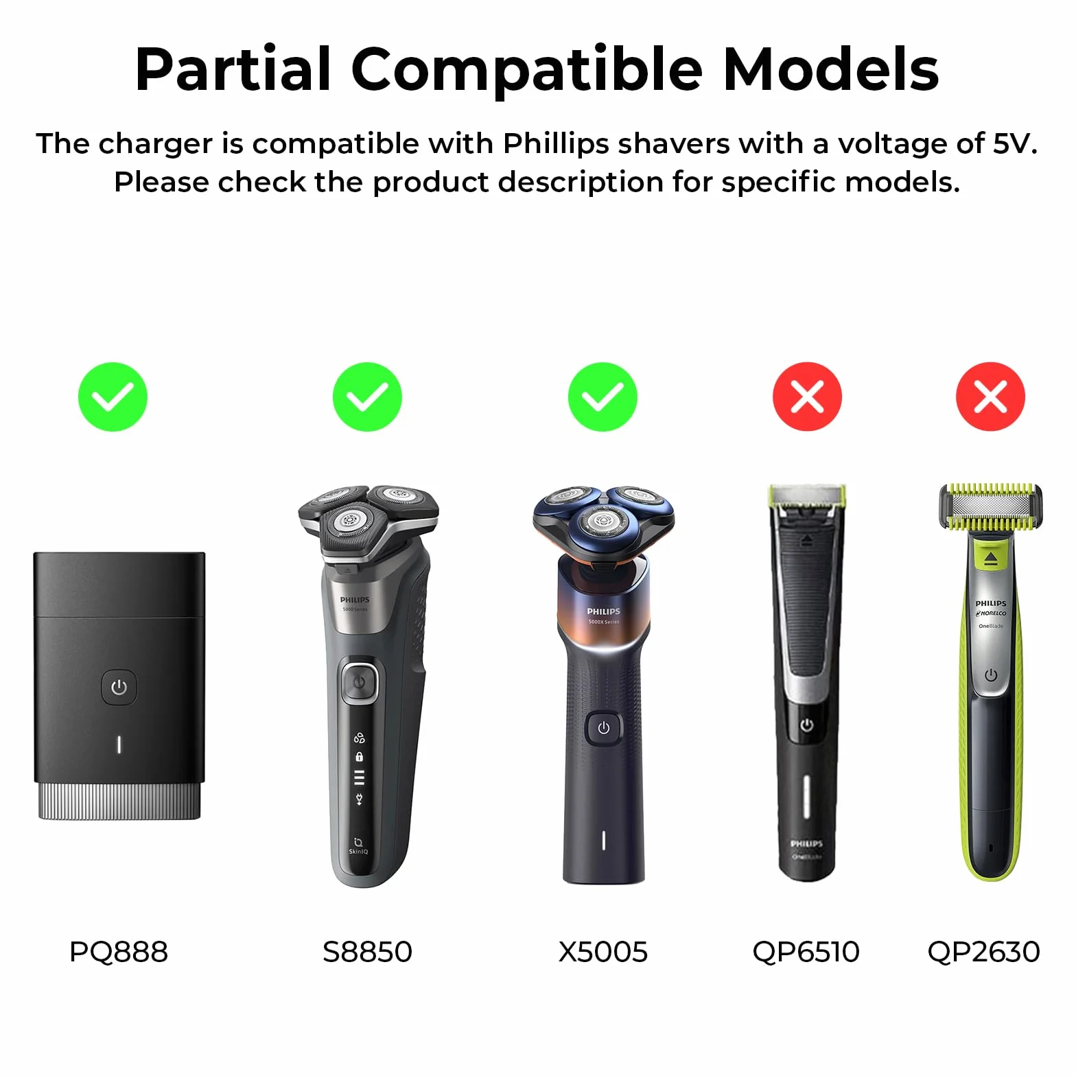 Câble de Charge USB 5V pour Philips OneBlade Pro 360 QP2724 QP2720 QP2734 QP2824 QP4530 QP4631 MG7910 MG5910 MG9510 MG9520