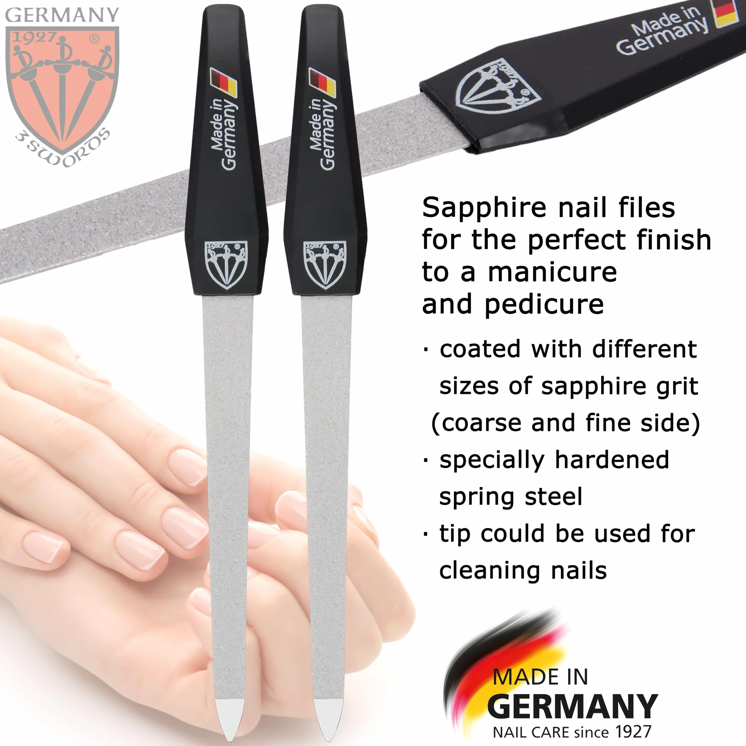 Lime à ongles saphir 2 pcs. manucure pédicure Made in Germany