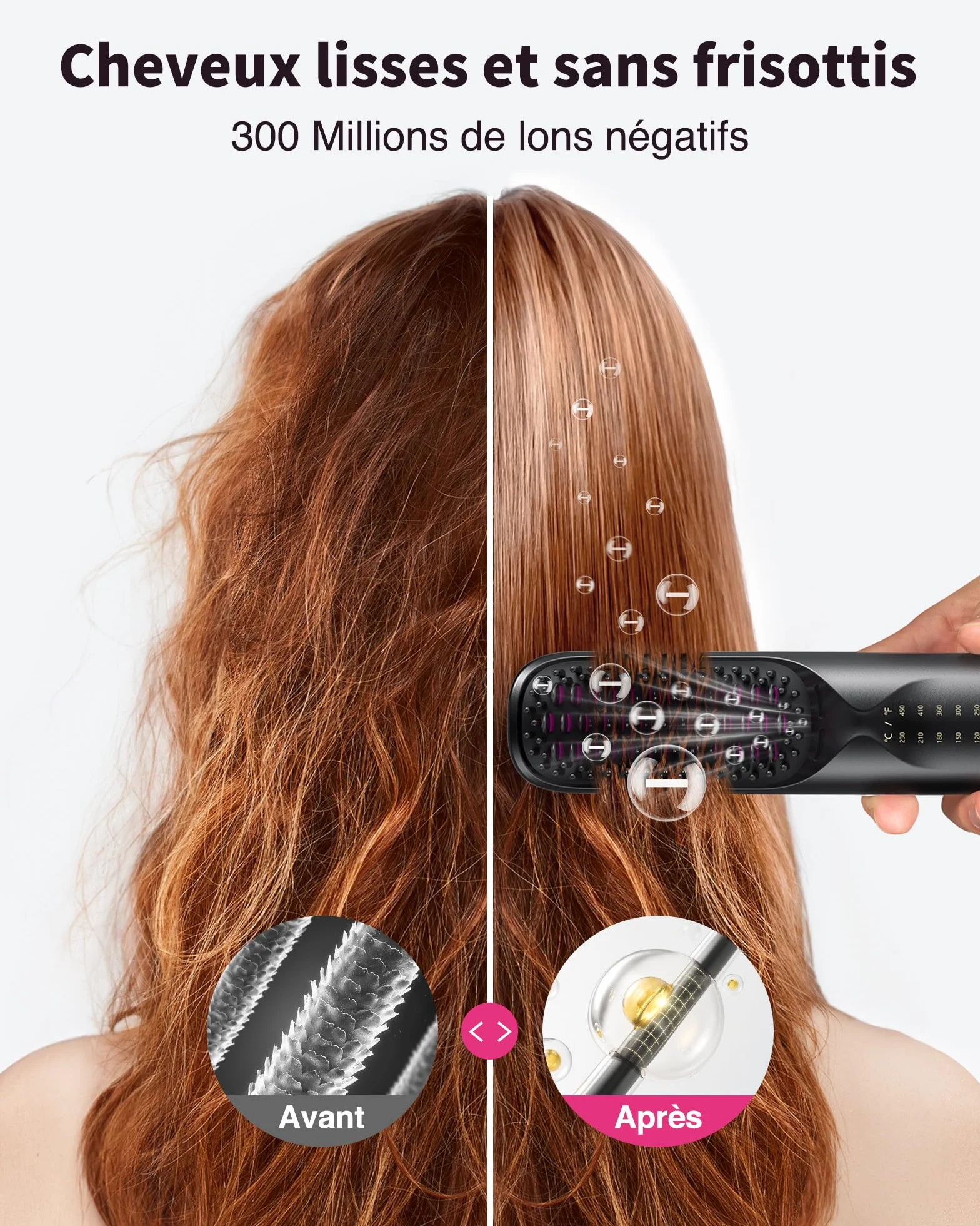 Bopcal Brosse Lissante Cheveux Sans Fil 10000mAh 3 en 1 Fer a Lisser 300 Millions d'Ions Négatifs Céramique Anti-Brûlure