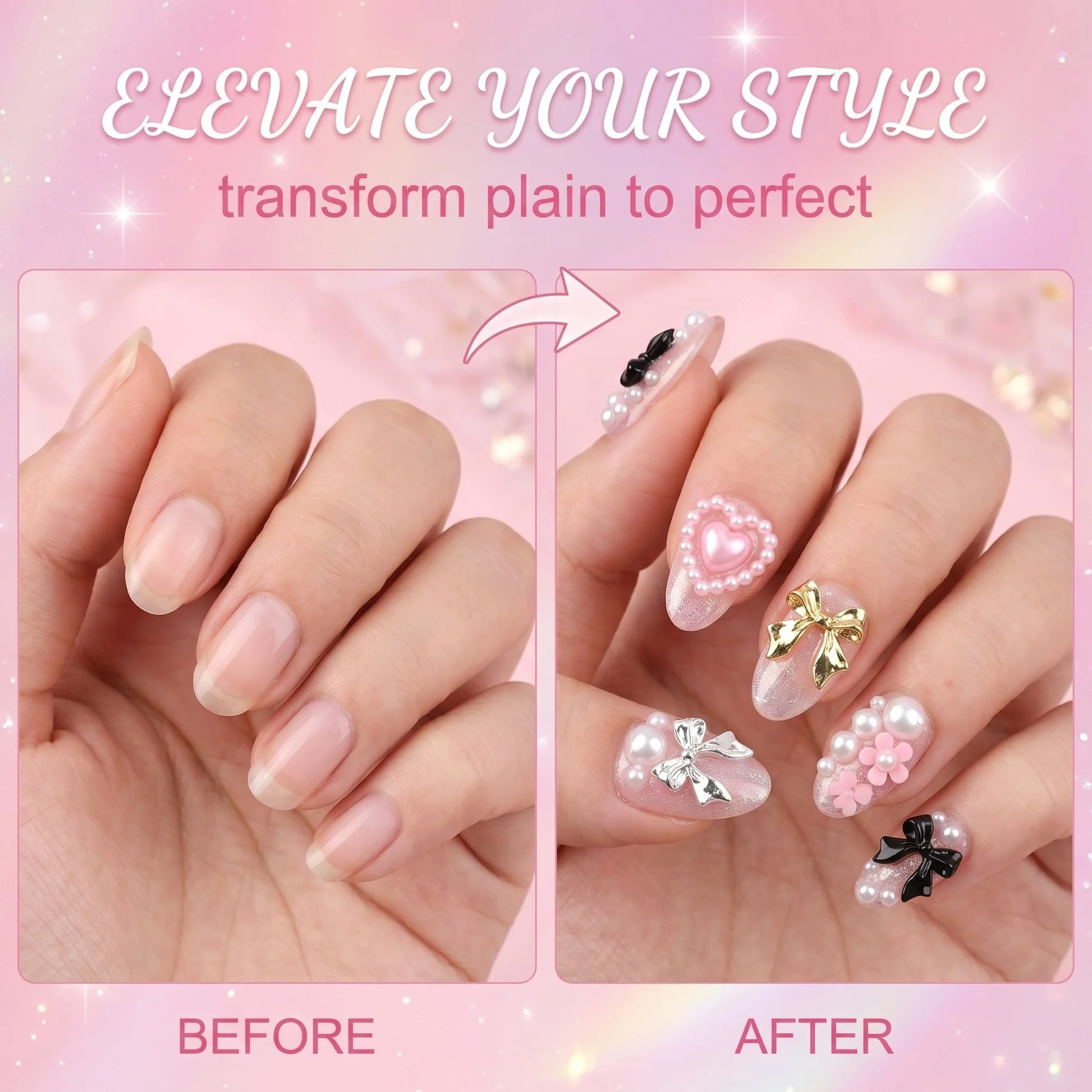 Pendentifs pour Ongles Nœud Blanc Rose Noir 3D Dos Plat Strass Nail Art Deco
