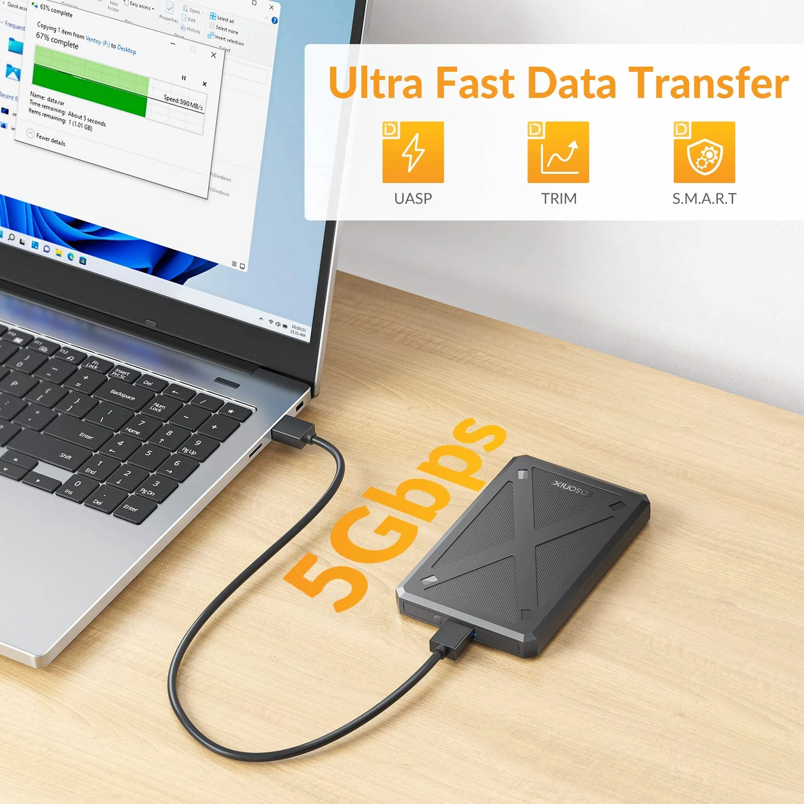 iDsonix Boîtier de Disque Dur 2,5 Pouces USB 3.0 SATA III Externe sans Outil pour SSD HDD 7mm/9.5mm Noir
