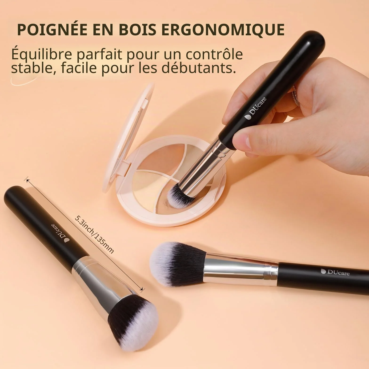 DUcare Lot de 3 pinceaux maquillage visage fond teint correcteur blush poils doux denses