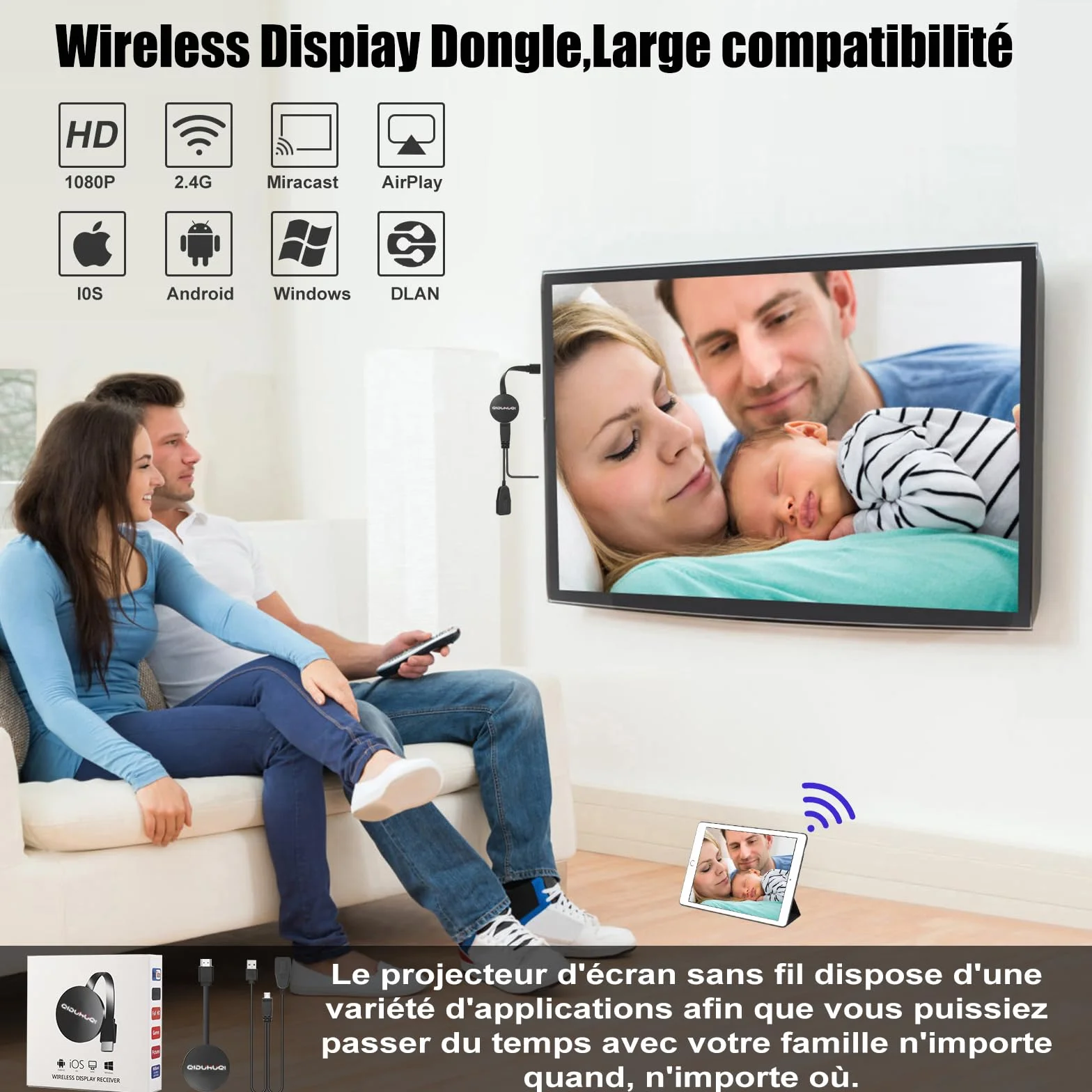 Wireless HDMI Dongle 2.4GHz Miracast Airplay DLNA Android iOS iPhone iPad