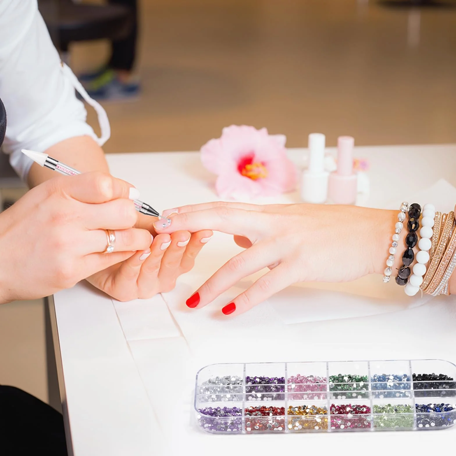 Pierres strass pour ongles lot 5600 36 couleurs avec stylo à cire