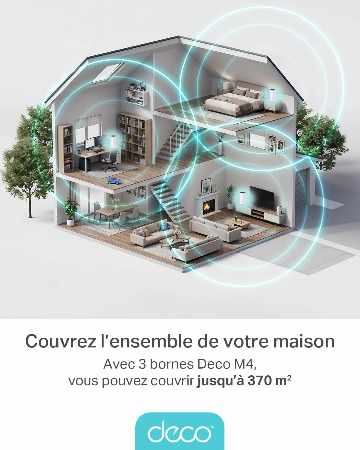 TP-Link Deco M4 Système WiFi Mesh 3-pack - Contrôle parental, ports Ethernet Gigabit, couverture 370m², Blanc