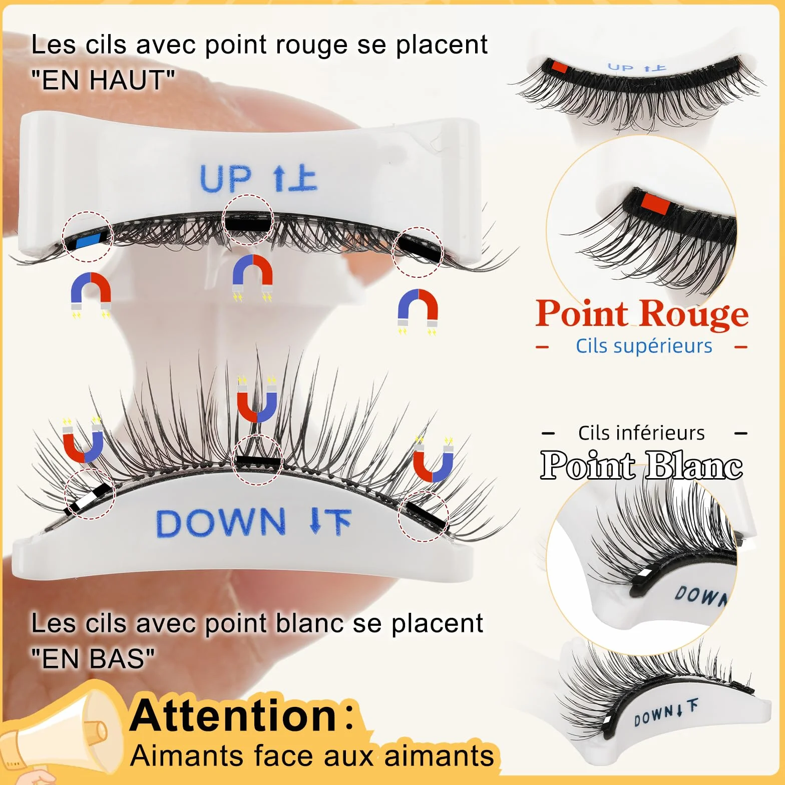 QUEWEL Faux Cils Magnetique Naturel Réutilisables avec Applicateur K-04