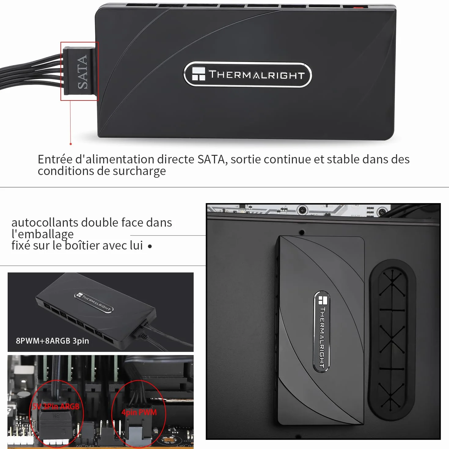 Thermalright TR Fan and ARGB HUB×8, contrôleur de ventilateur PC ARGB 3 broches, concentrateur PWM, entrée SATA