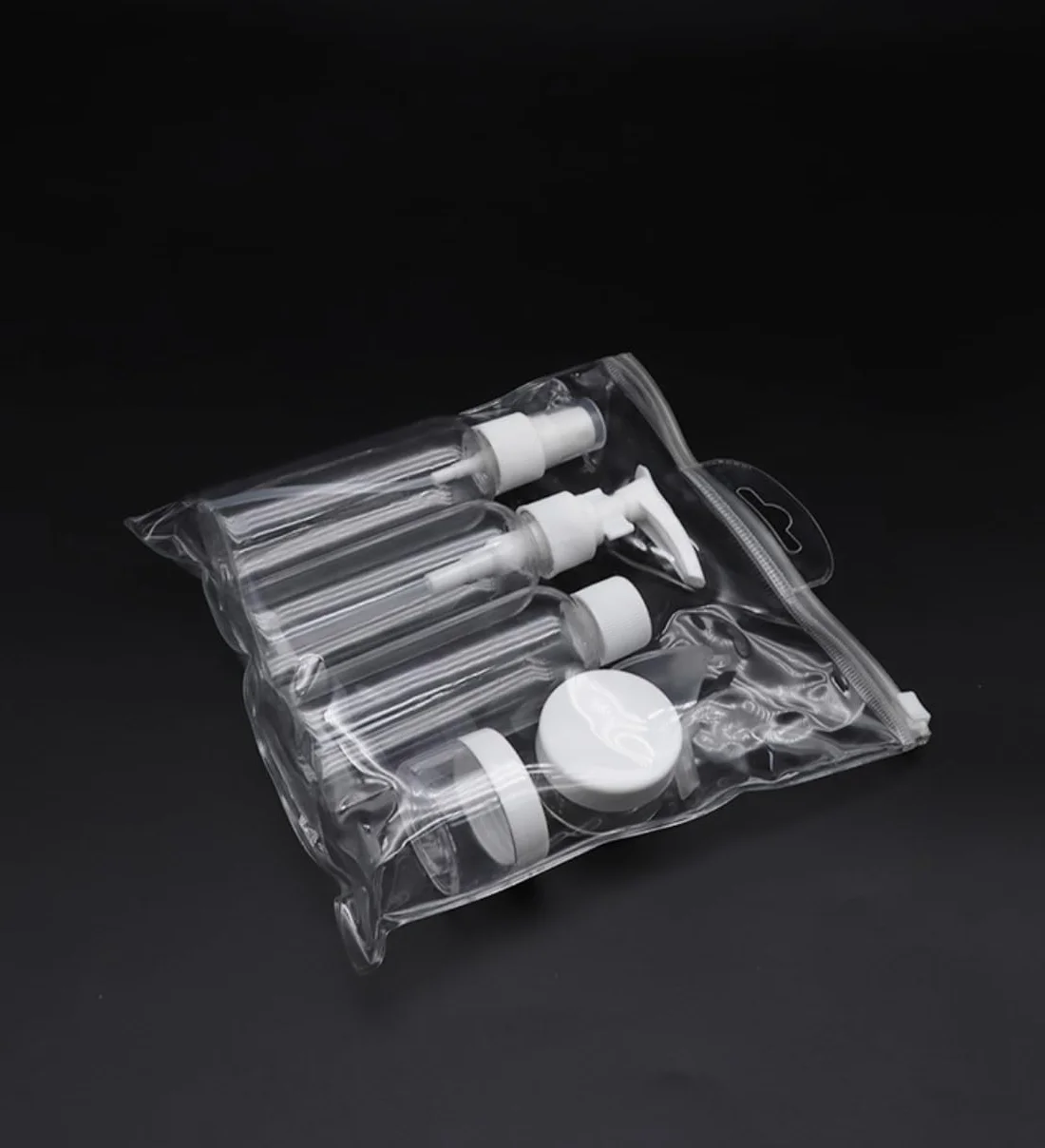 Trousse de Toilette Transparente Kit Voyage Avion 100ml Flacons Rechargeables Silicone Anti-Fuite