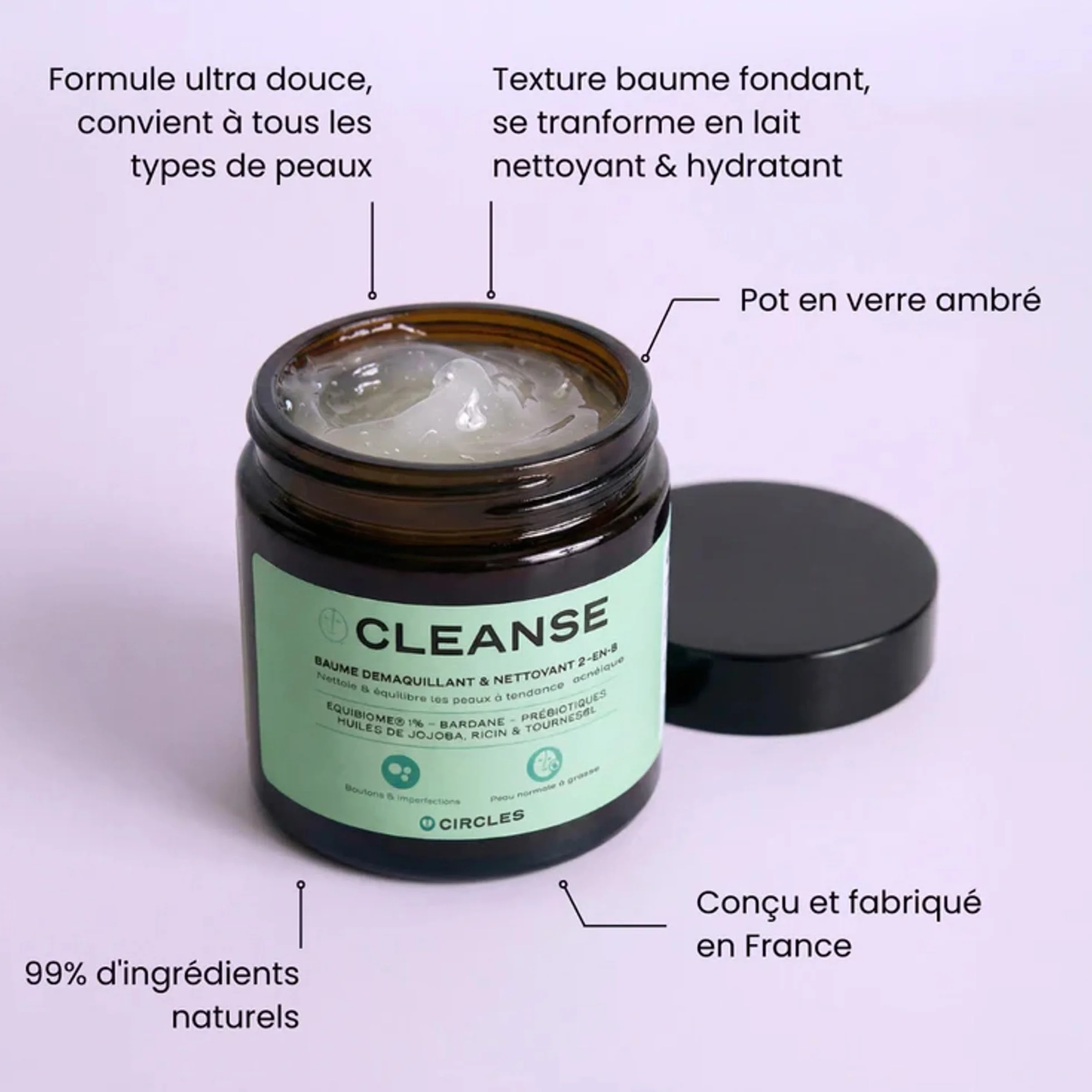 Circles CLEANSE 2-en-1 Anti-Imperfections 100ml Démaquillant & Nettoyant Visage, Élimine SPF, Régule le Sébum, Vegan