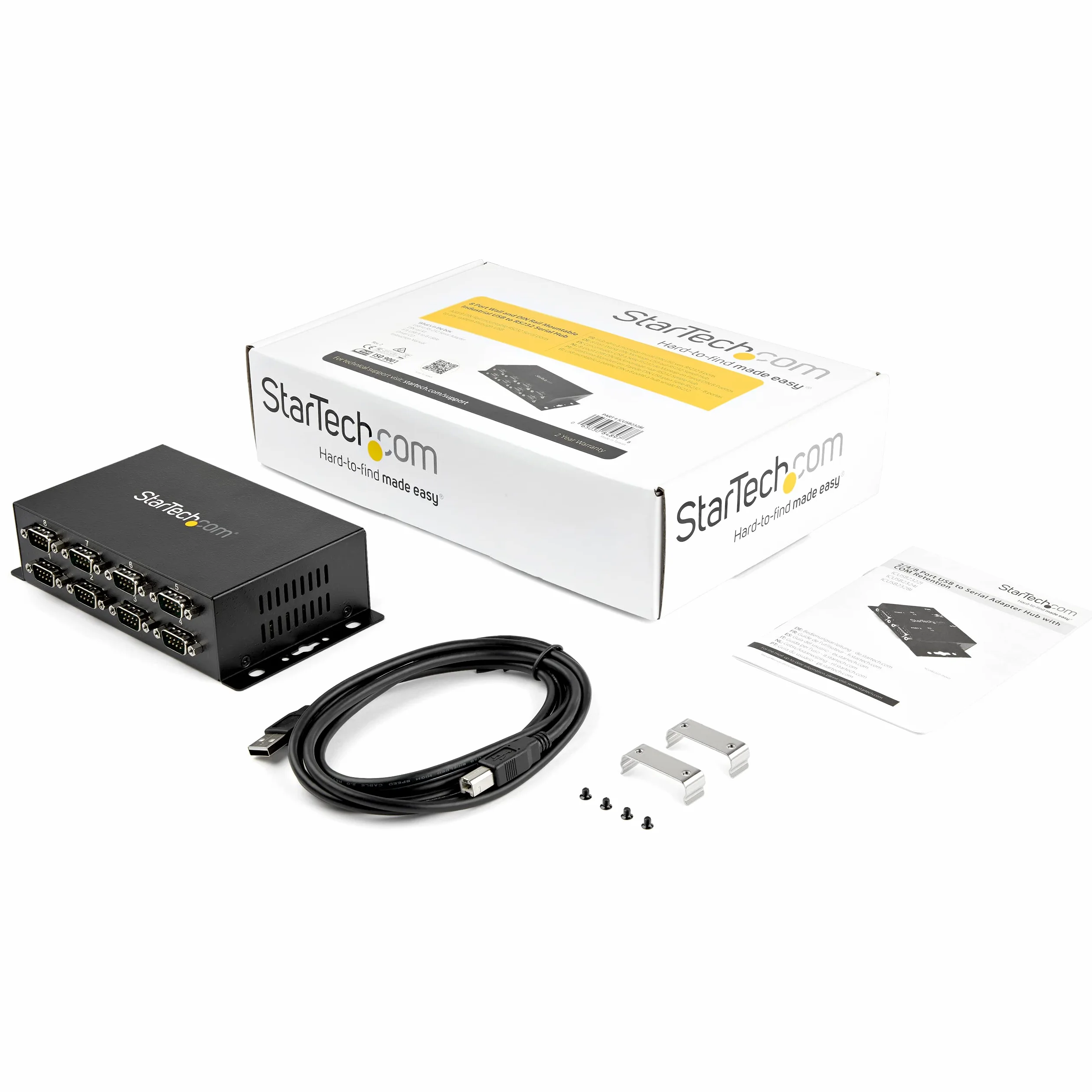 StarTech Adaptateur USB vers Série RS232 8 Ports, Rail DIN (ICUSB2328I) | Station d'accueil série, Montage mural, Boitier metallique, FTDI, Industriel, DB9, Dock