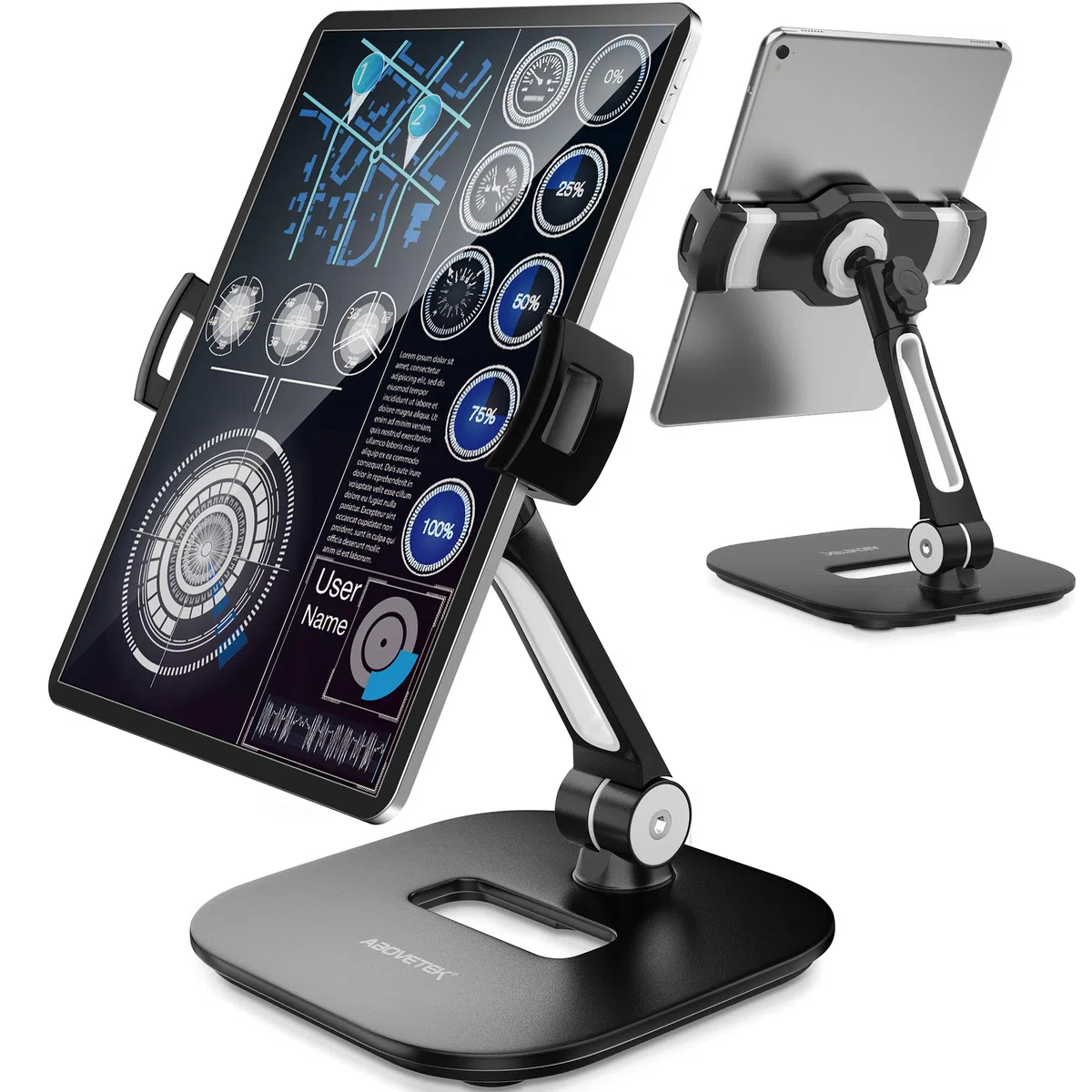 AboveTEK Support pour ipad Support Pliable pour Tablet 4-11 Support pour Tablette Noir Support pivotant à 360° pour Tablette iPad Pro Mini iPhone Kindle POS Bureau Cuisine