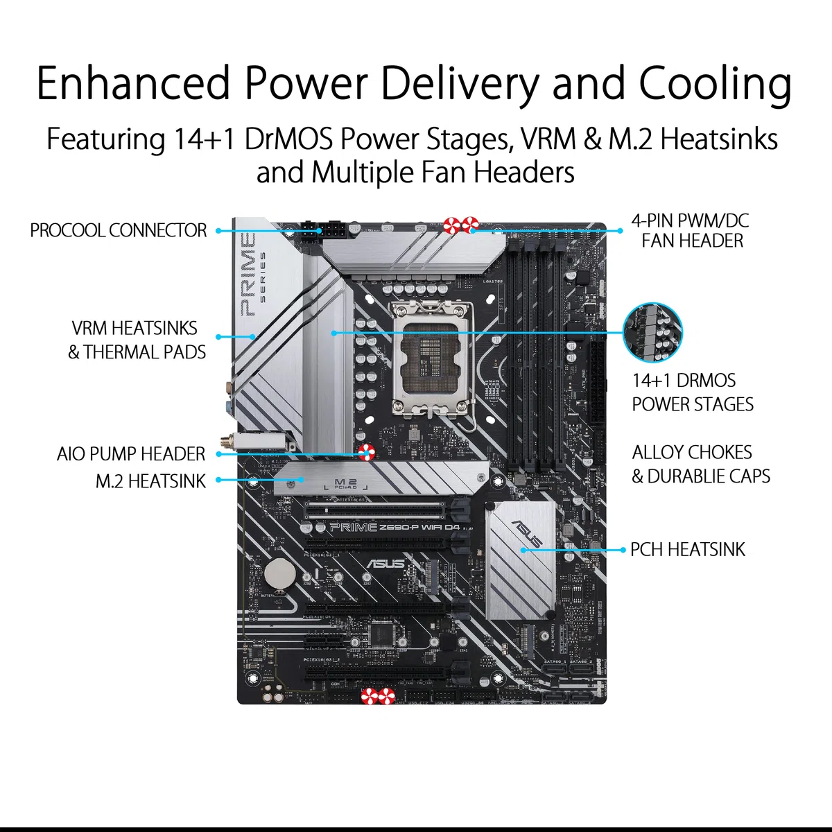 ASUS Prime Z690-P Carte mère WiFi D4 LGA1700 Intel 12e génération, ATX (PCIe 5.0, DDR4, 14+1, 3X M.2, WiFi 6, BT v5.2, 2.5 Gb, panneau frontal USB 3.2 Gen 1 USB Type-Thunderbolt 4, Arua Sync)