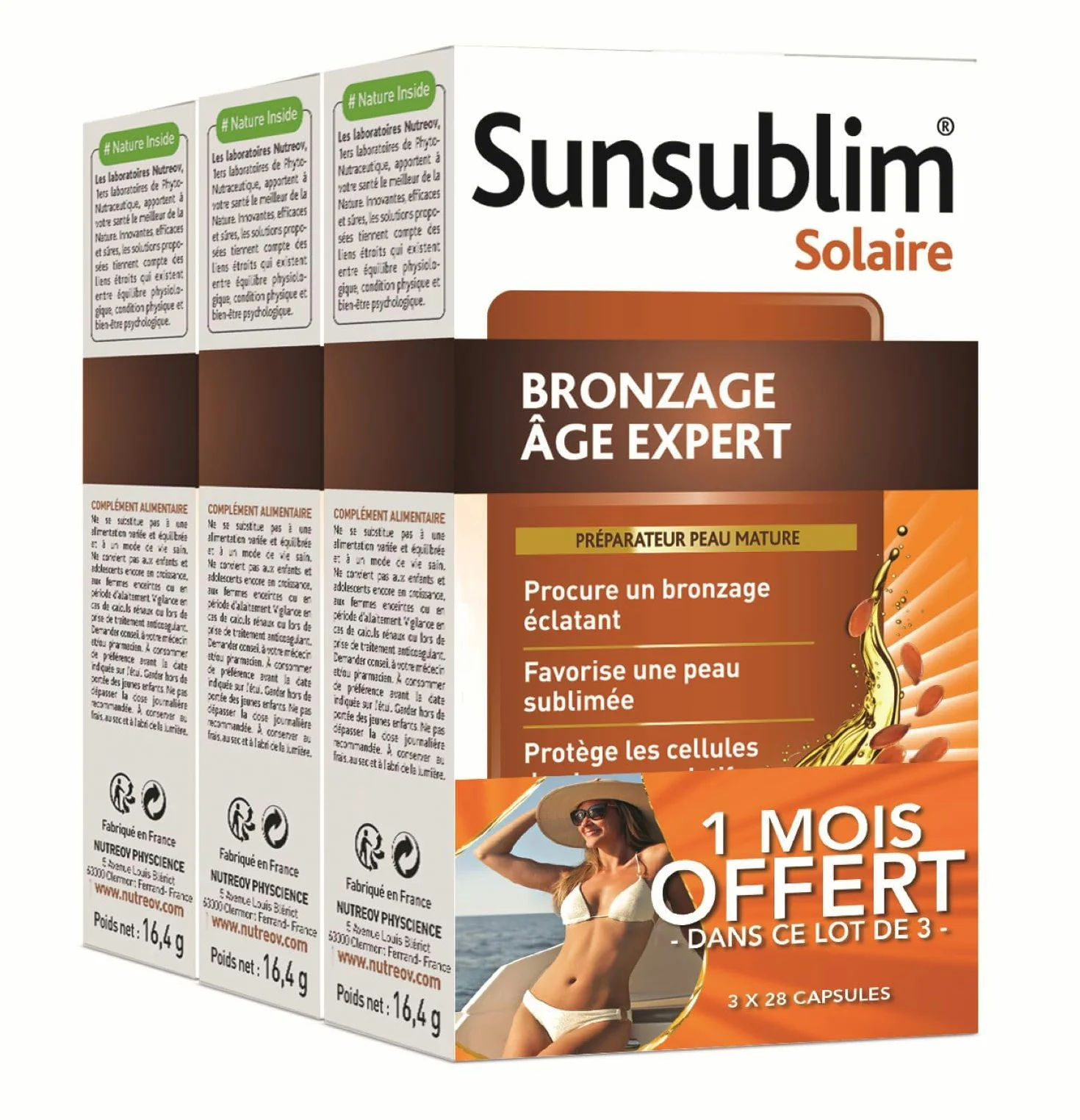 NUTREOV Sunsublim Bronzage Age Expert Préparateur Bronzant Peau Mature Anti-Age 28 Capsules Lot de 3