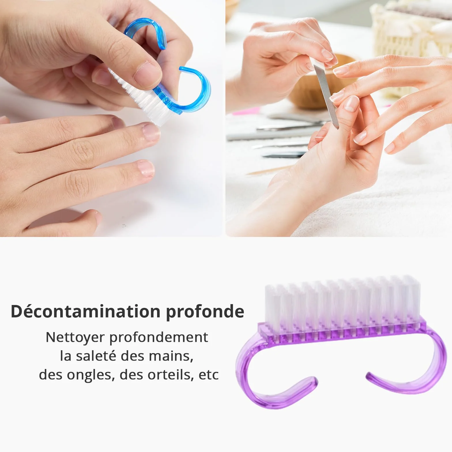 Brosse Ongle 4 Pièces Poignée Plastique Nettoyage Ongles Nail Art