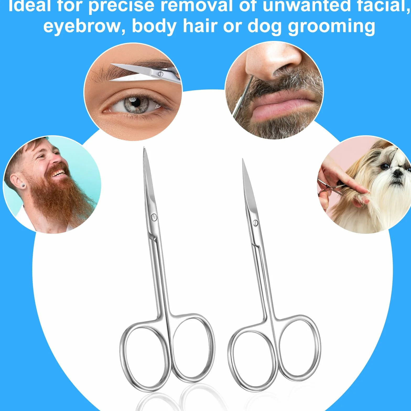 Yuanchu Lot de 2 ciseaux à cuticules en acier inoxydable incurvés et droits pour sourcils barbe cils ongles