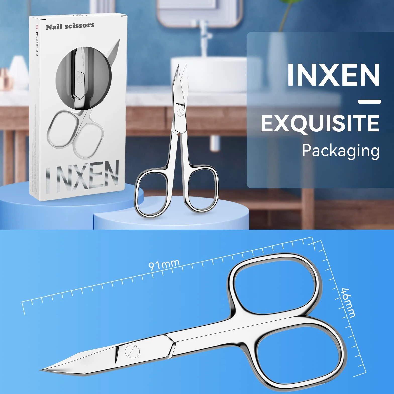 INXEN Ciseaux à Ongles Professionnel Acier Inoxydable Lame Incurvé Argent BUT02NAL11C15