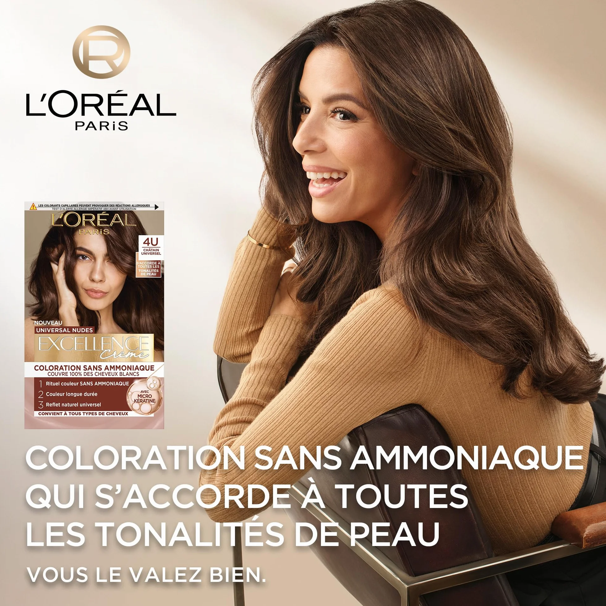 L’ORÉAL PARIS Excellence Crème Universal Nudes Coloration Cheveux Permanente Blond Très Clair Universel (9U) 100% Cheveux Blancs