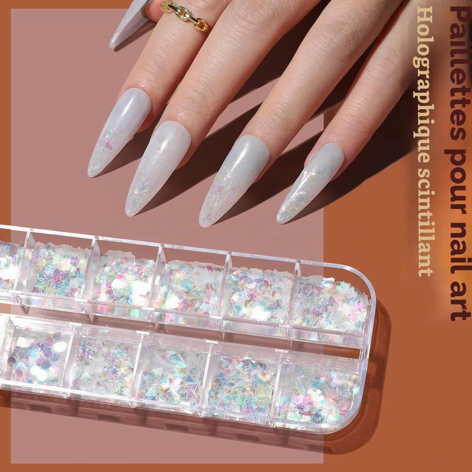 FANDAMEI Kit Nail Art Pinceaux Dotting Pens Strass Paillettes Papillon Feuille d'Or Décoration d'Ongles Rose