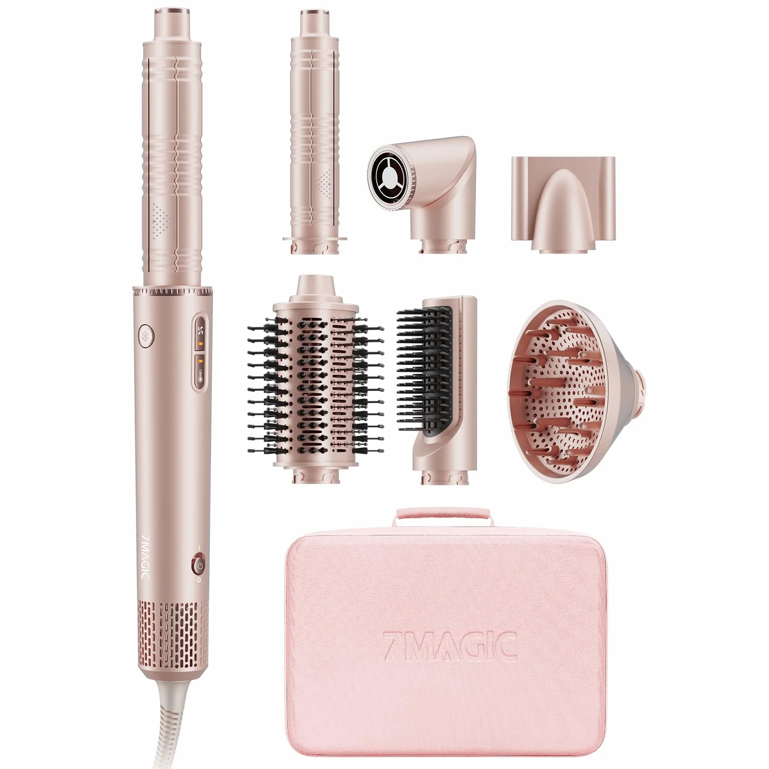 7MAGIC 7 en 1 Air Styler Sèche-cheveux Ionique Brosse Soufflante Lisseur Fer à Friser Automatique Ensemble Coiffure Multifonction avec Boîte Voyage