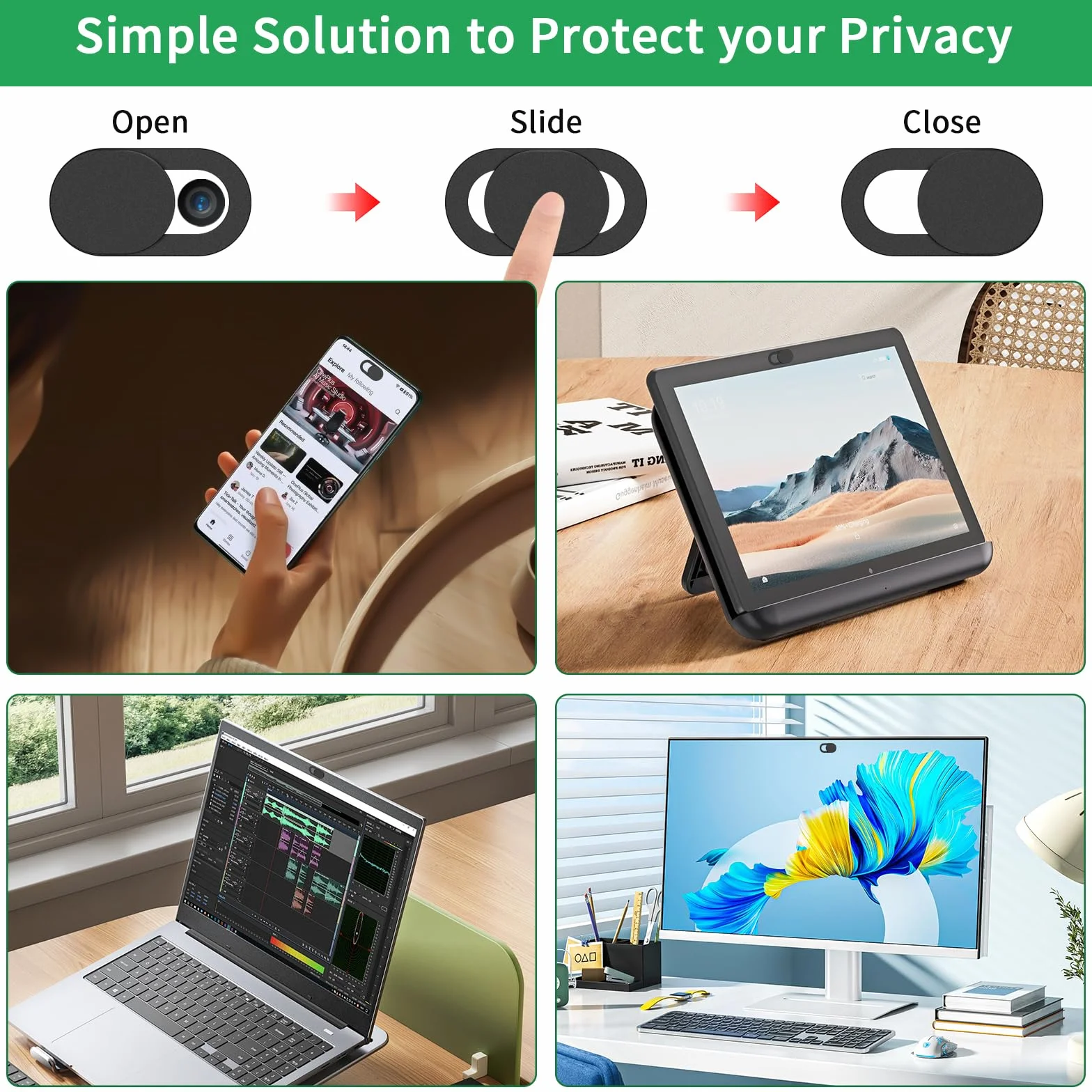Couverture de Webcam pour iPhone iPad PC Ordinateur Portable, Protection de Caméra, Noir