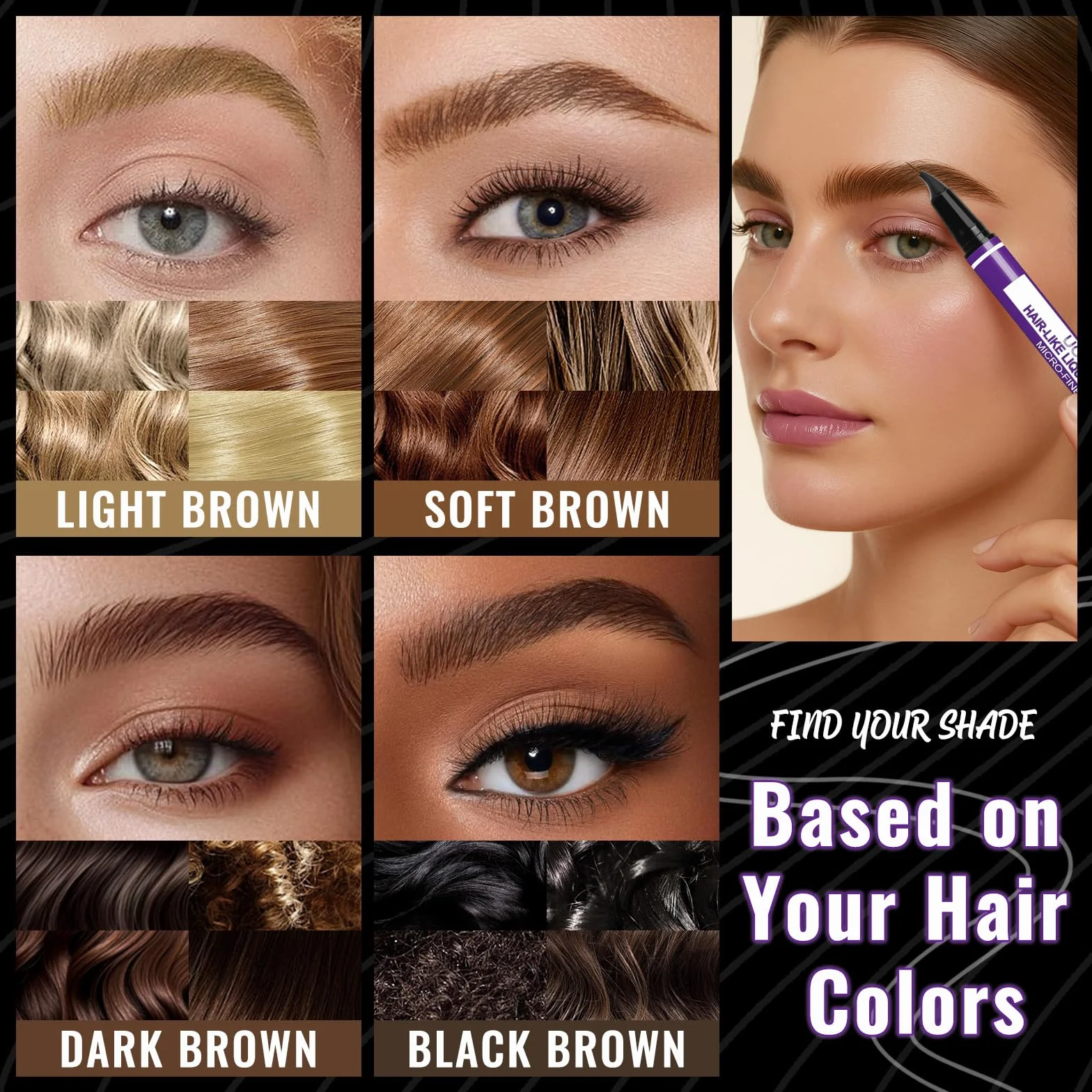 UCANBE Stylo Sourcils 2-en-1 Effet Microblading Waterproof Longue Tenue 24H Pointe Fourchette Précise Brun clair