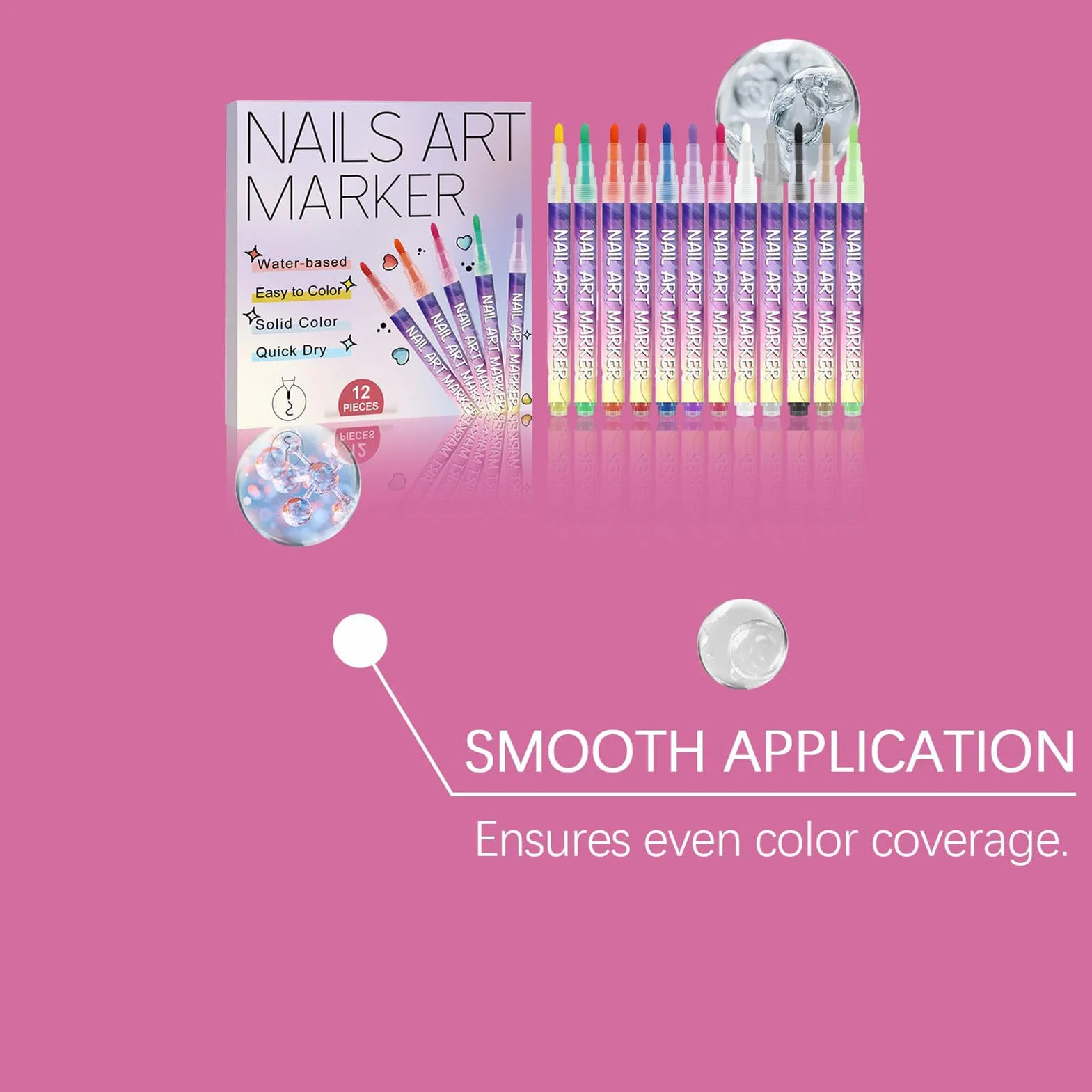 Feutres À Ongles 12 Couleurs Kit Stylo Vernis Ongles 3D Séchage Rapide DIY