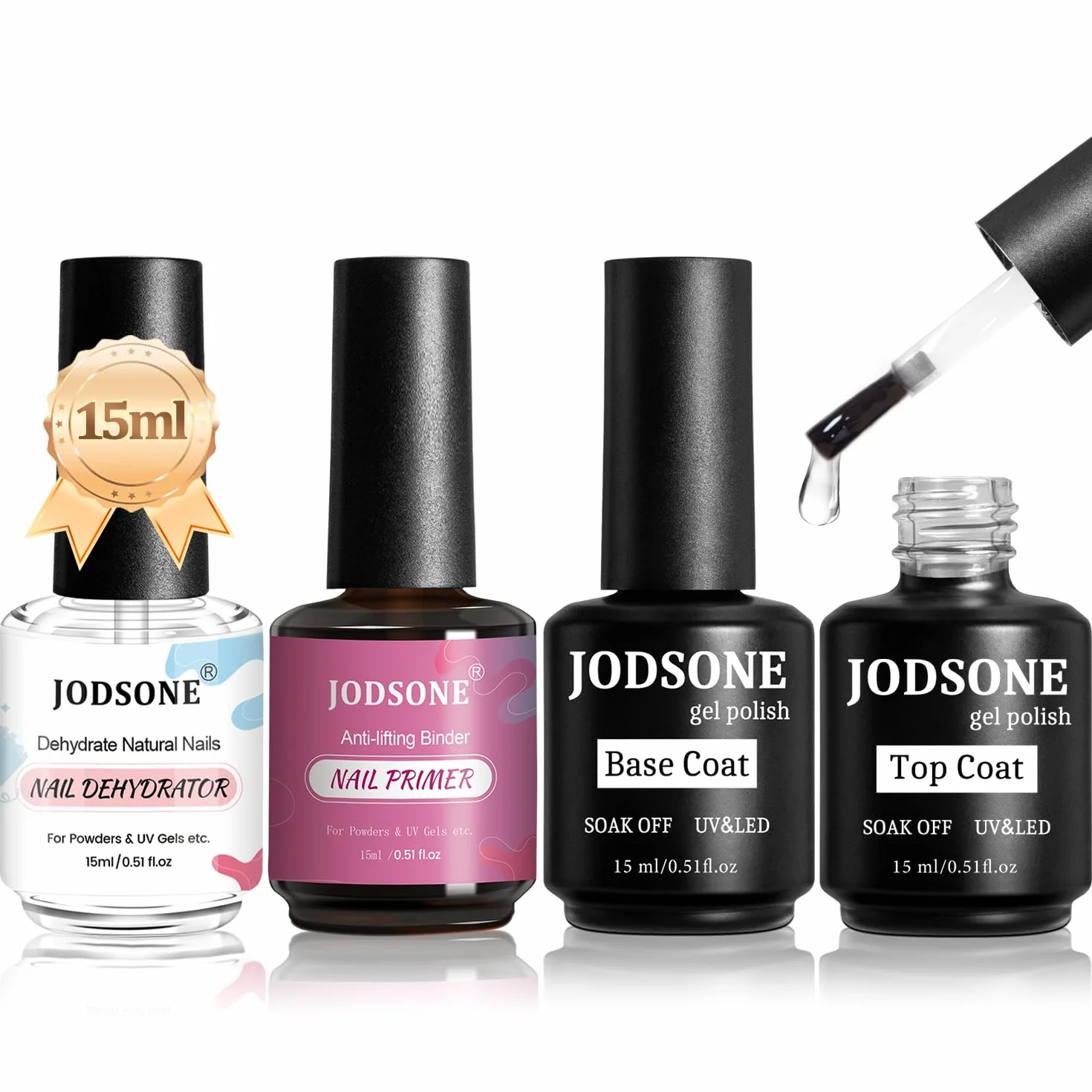 JODSONE Vernis Semi Permanent Déshydrateur d'ongles Base et Top Coat 15ML x 4 Durable