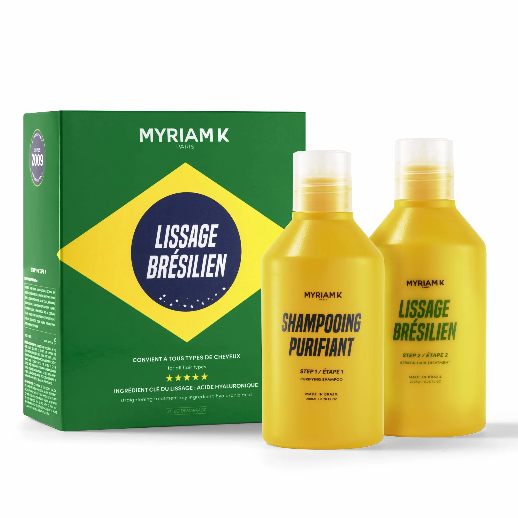 MYRIAM K PARIS Kit de Lissage Brésilien 2x200ml Soin Lissant à la Kératine Anti-Frisottis Brillance Intense